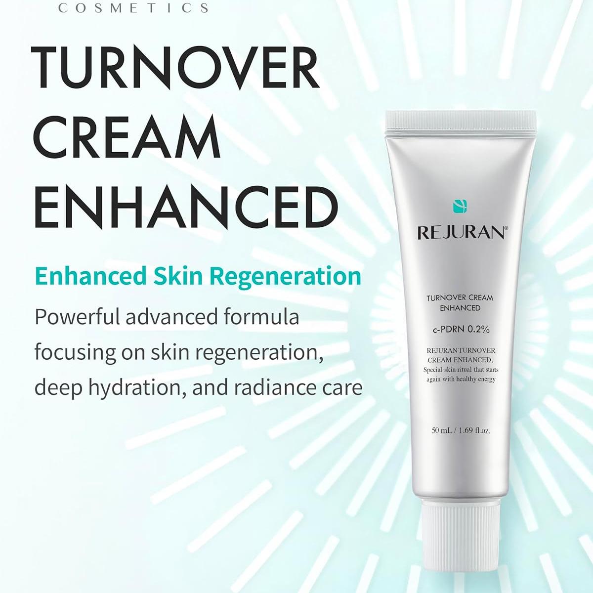 REJURAN® Turnover Skincare Bundle – Turnover Cream Enhanced (1.69 fl oz) + Turnover Ampoule (1.01 fl oz) – Salmon DNA c-PDRN® Face Serum & Moisturizer Set for Regeneration, Collagen, Firming, Glow