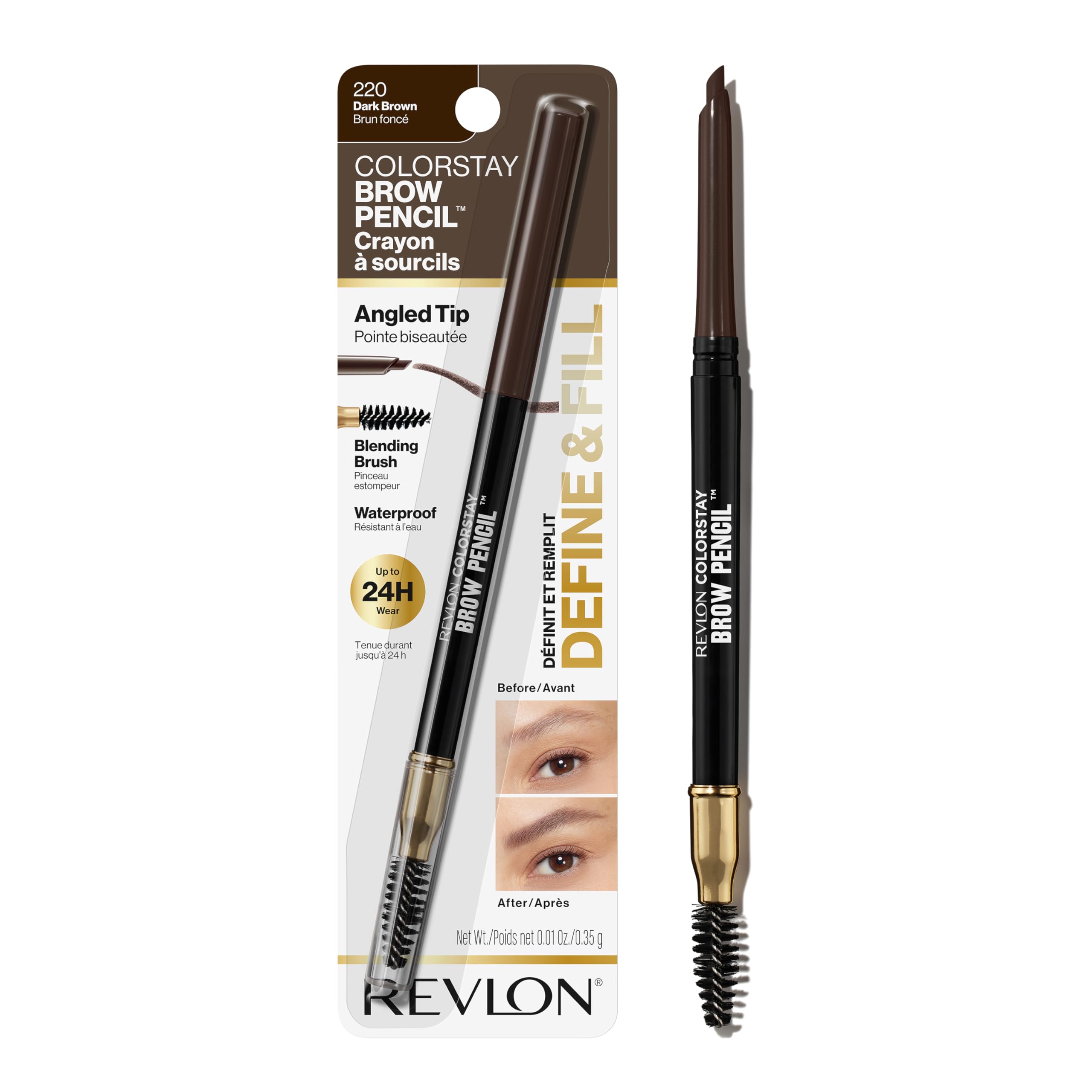 Revlon ColorStay Eyebrow Pencil with Spoolie Brush, Waterproof, Hair-Like Strokes, Stocking Stuffer for Her, 205 Blonde, 0.021 oz