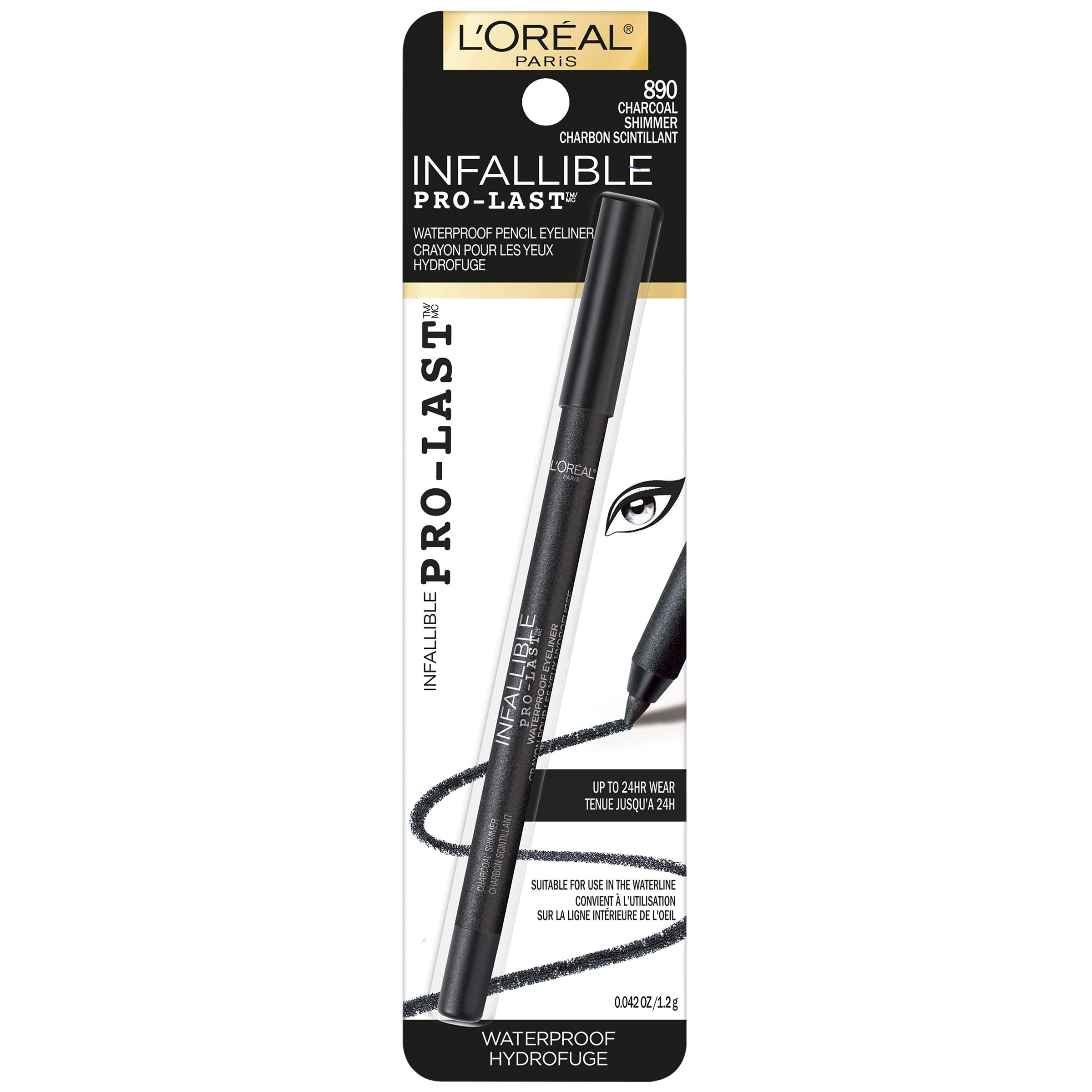 L'Oreal Paris Makeup Infallible Pro-Last Pencil Eyeliner, Waterproof and Smudge-Resistant, Glides on Easily to Create any Look, Black, 0.042 oz., 1 Count