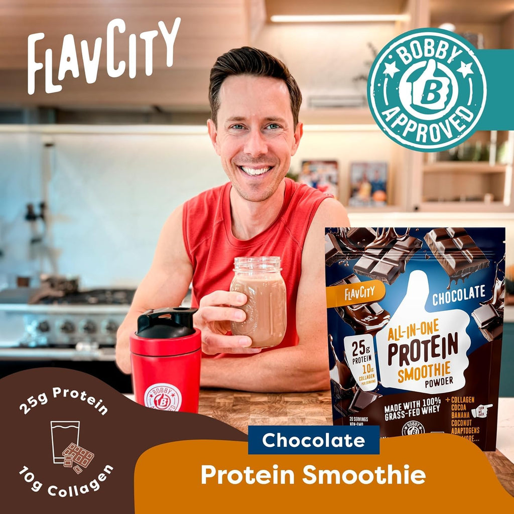 FlavCity Grass Fed Whey Protein Powder - Vanilla Smoothie - 25g Protein & 10g Collagen - Made with Real Vanilla Bean & Organic Coconut Milk - Gluten Free & No Added Sugars (20 Servings)