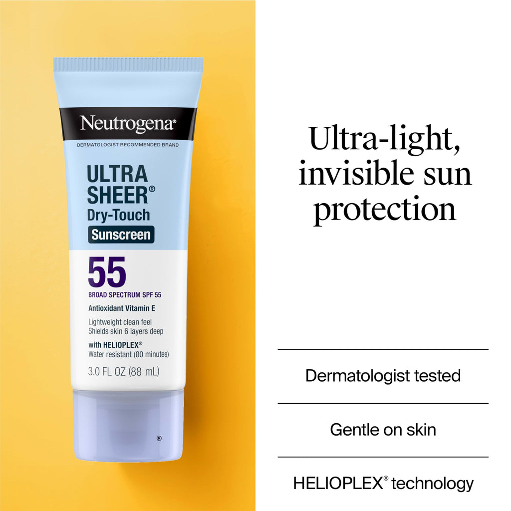 Neutrogena Ultra Sheer Dry-Touch Sunscreen For Face & Body, SPF 45 Broad Spectrum UVA/UVB Protection, Lightweight Water Resistant & Non-Greasy, Travel Size Sunscreen, 3 fl. oz 2 pack