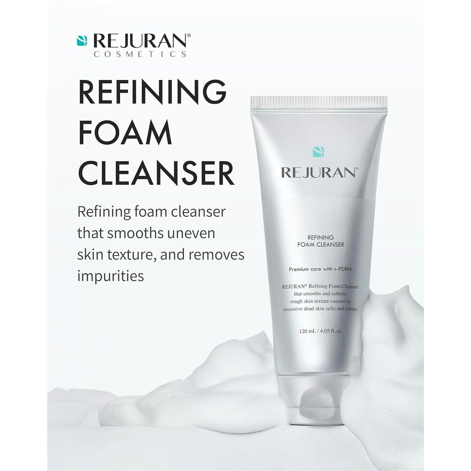 REJURAN® Refining Foam Cleanser, c-PDRN® – Hydrating & Gentle for Smoother, Clearer Skin, Minimizes Pores & Balances with Hyaluronic Acid & Tanin Complex, Korean Skin Care (4.05 fl oz)