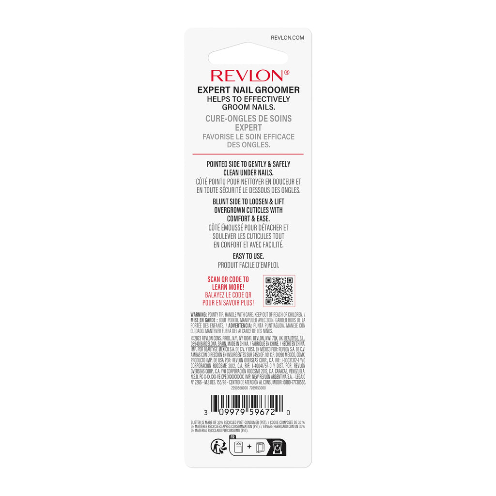 Revlon Expert Dual-Ended Nail Groomer, Stainless Steel Manicure Tool, Clean Under Fingernails and Lift Cuticles, 1 Count