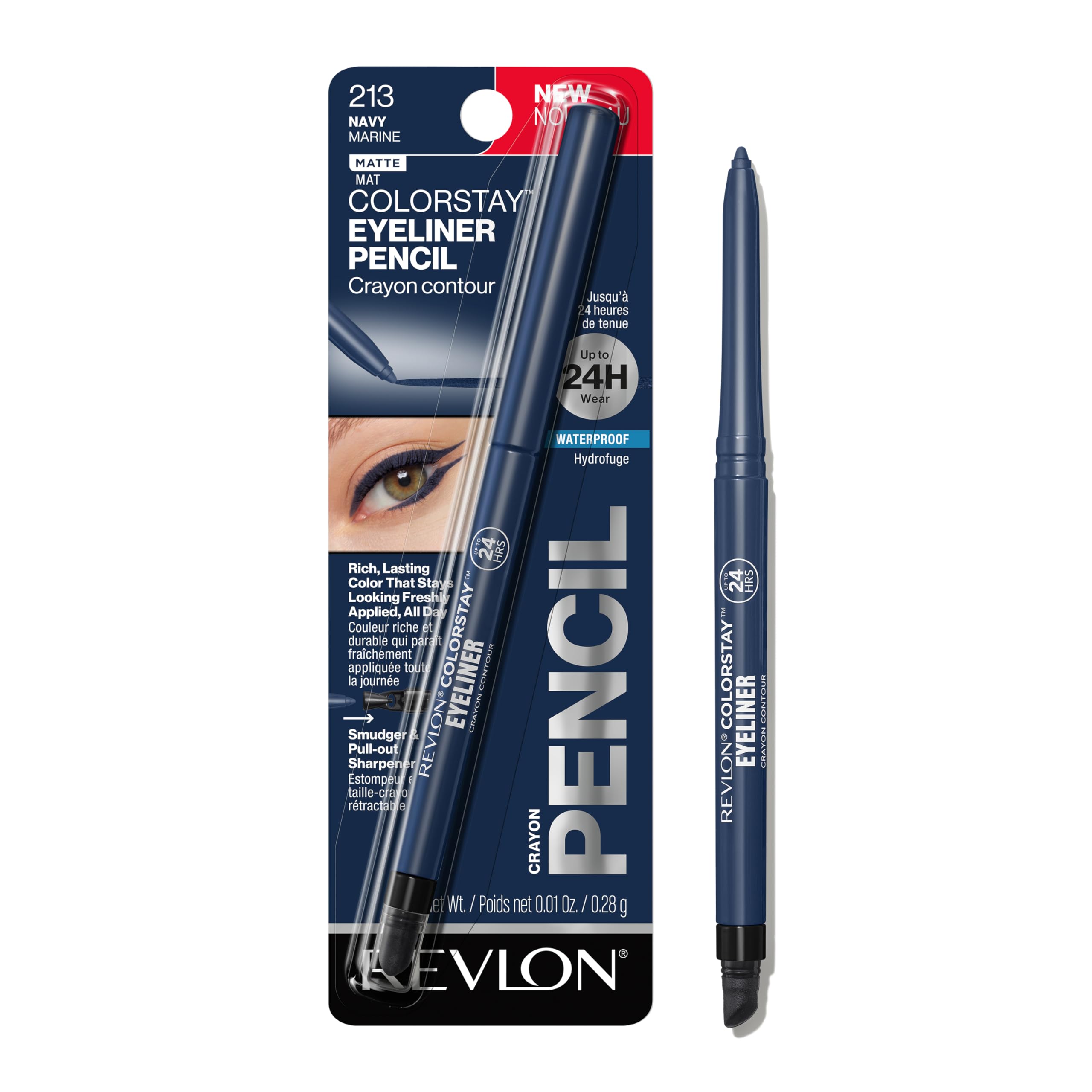 Revlon ColorStay Pencil Waterproof Eyeliner, Smudge-Proof, Eye Makeup with Built-In Sharpener, Stocking Stuffer for Women, 202 Black Brown, 0.01 oz