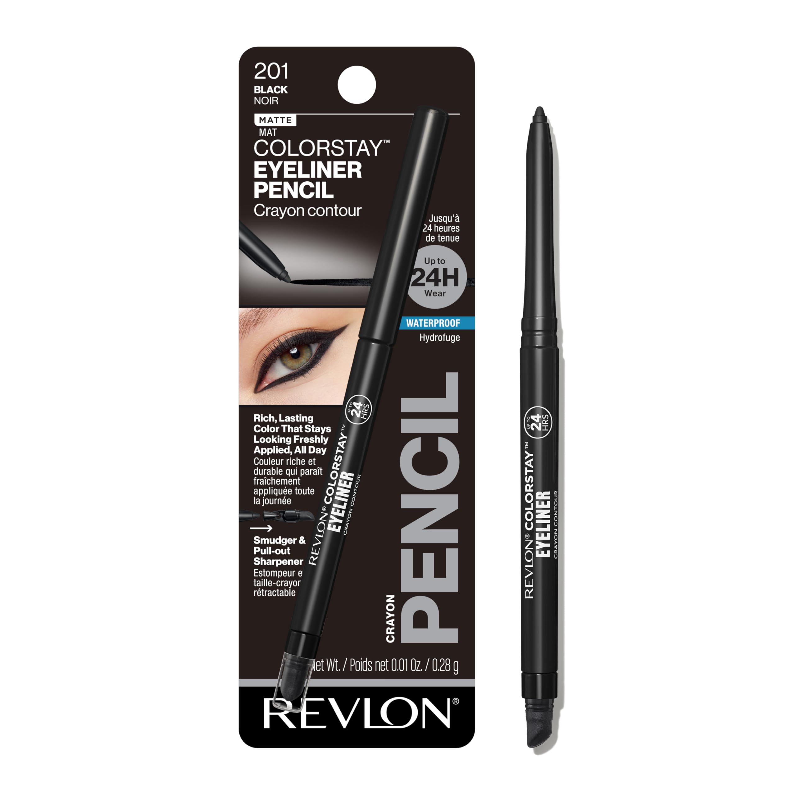Revlon ColorStay Pencil Waterproof Eyeliner, Smudge-Proof, Eye Makeup with Built-In Sharpener, Stocking Stuffer for Women, 202 Black Brown, 0.01 oz