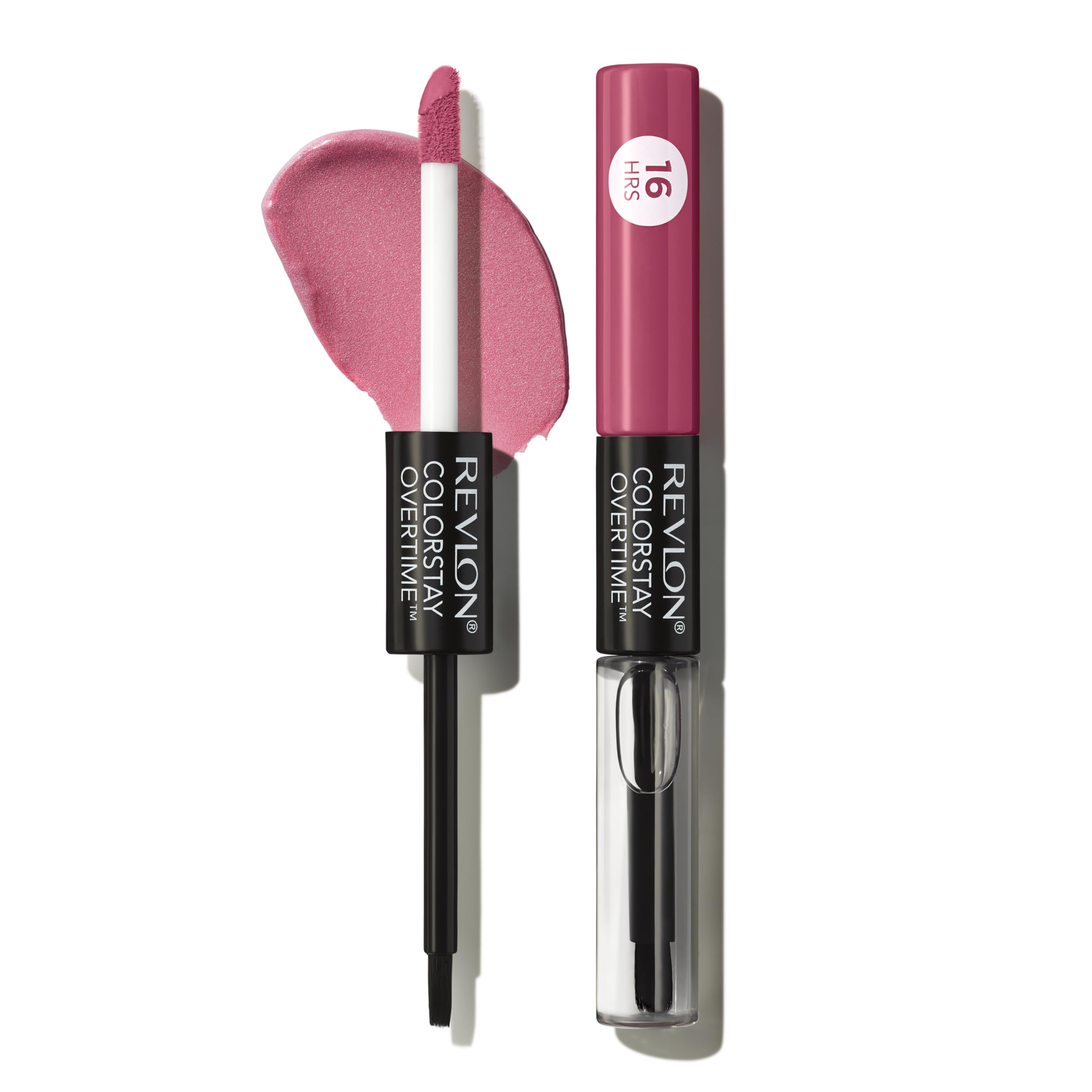 Revlon Liquid Lipstick with Clear Lip Gloss, ColorStay Overtime Lipcolor, Stocking Stuffer for Women, 350 Bare Maximum, 0.07 fl oz