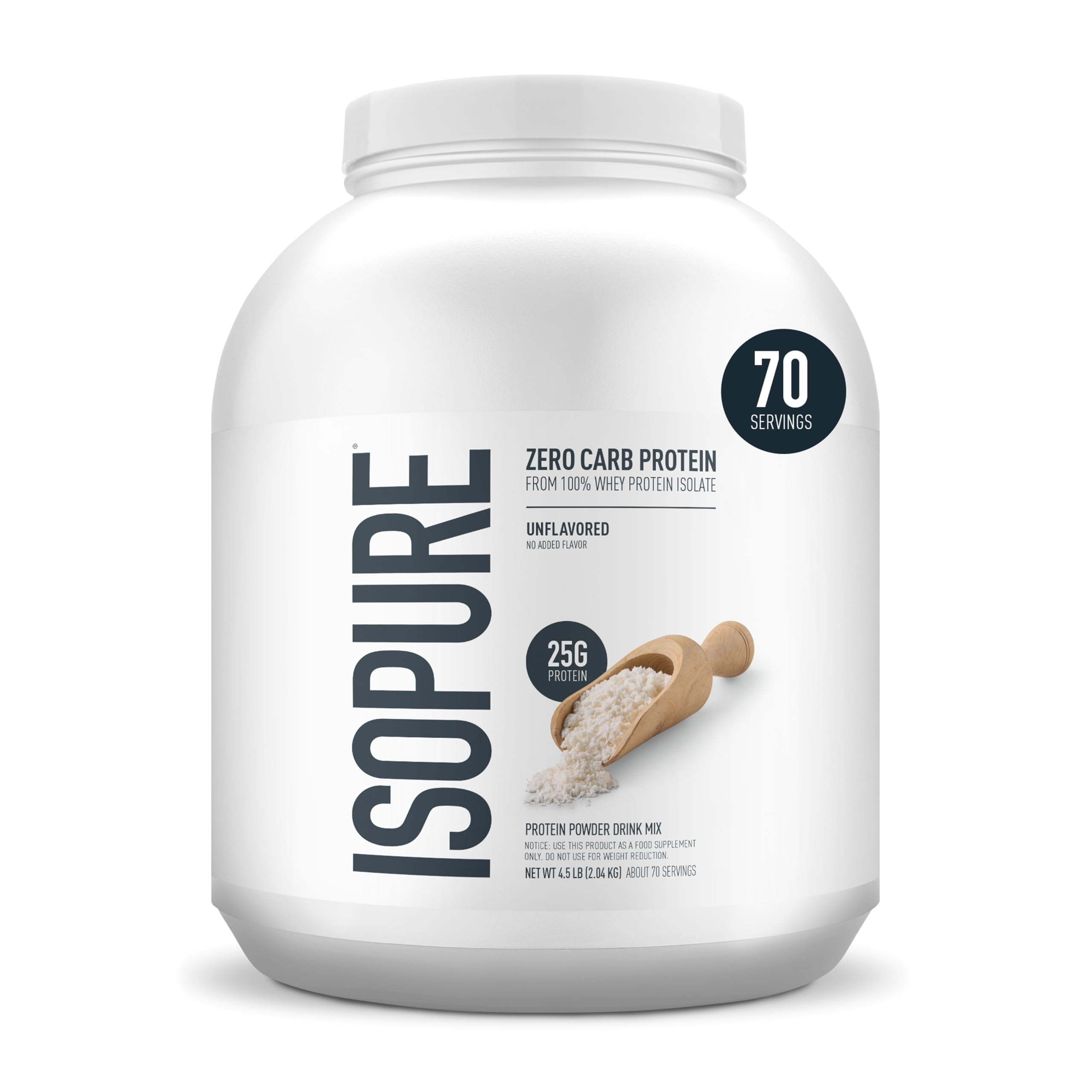 Isopure Zero Carb 100% Pure Whey Isolate Protein Powder, Lactose Free, Gluten Free, with Vitamins, Unflavored, 25g Protein Per Serving, 1 Lb, 16 Servings (Packaging May Vary)