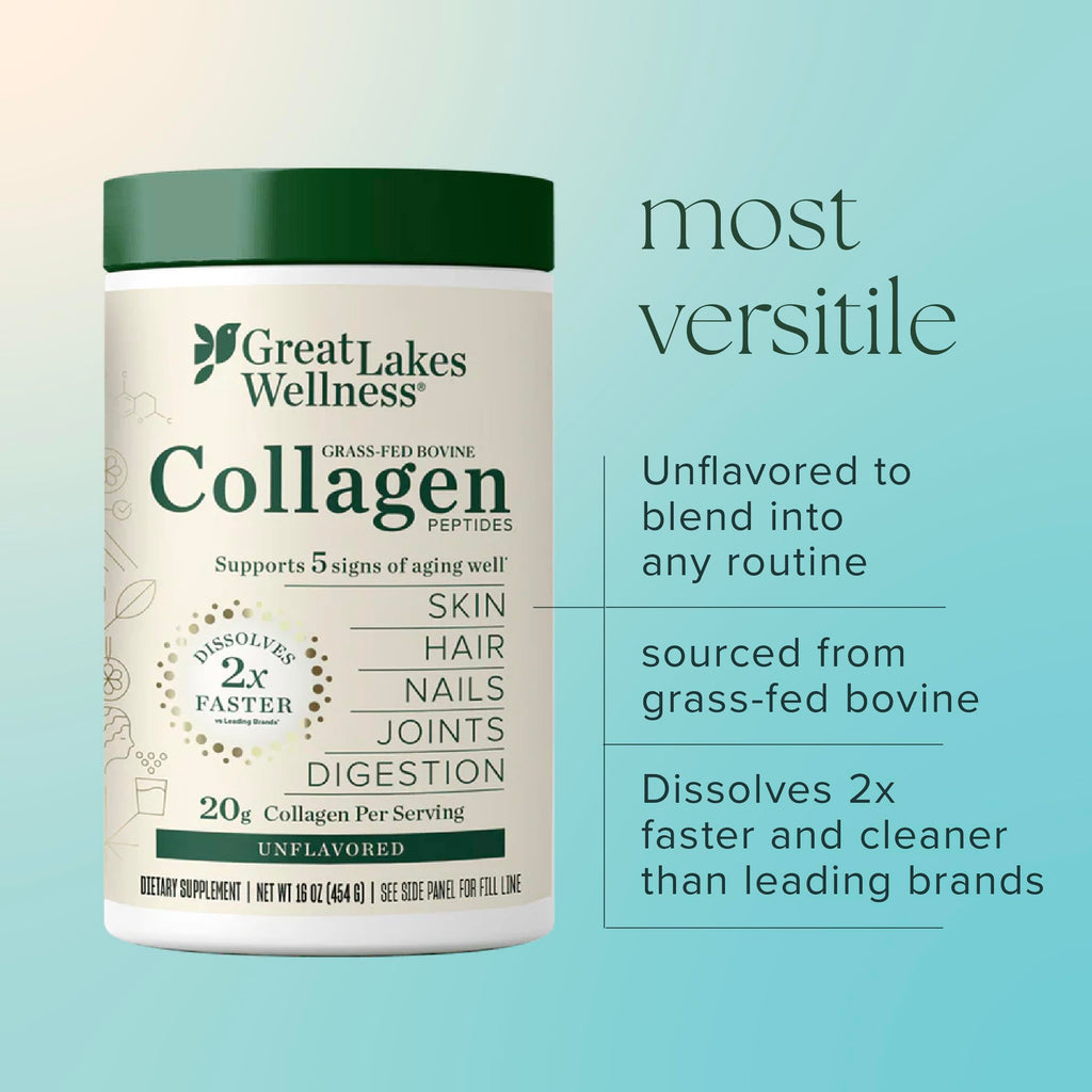 Great Lakes Wellness Collagen Peptides Powder for Skin, Hair, Nails, Joints & Digestion - Unflavored - 22 Servings (Pack of 1)