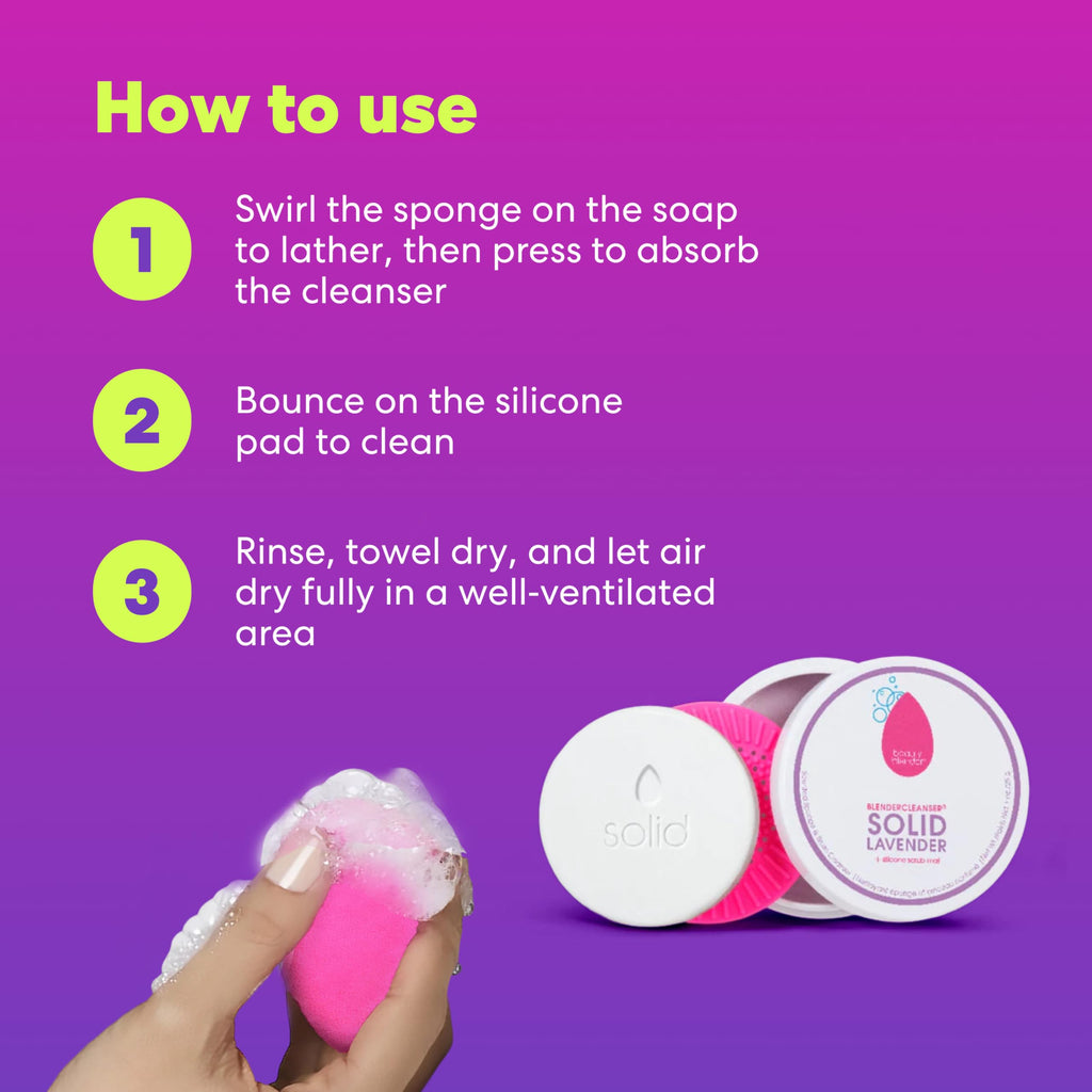 Beautyblender Blendercleanser Tool Scrub Solid Cleanser – Lavender Makeup Sponge & Brush Cleansing Bar – Hand, Sponge, and Brush Cleanser, Removes Makeup & Buildup, Travel-Friendly, 1 oz
