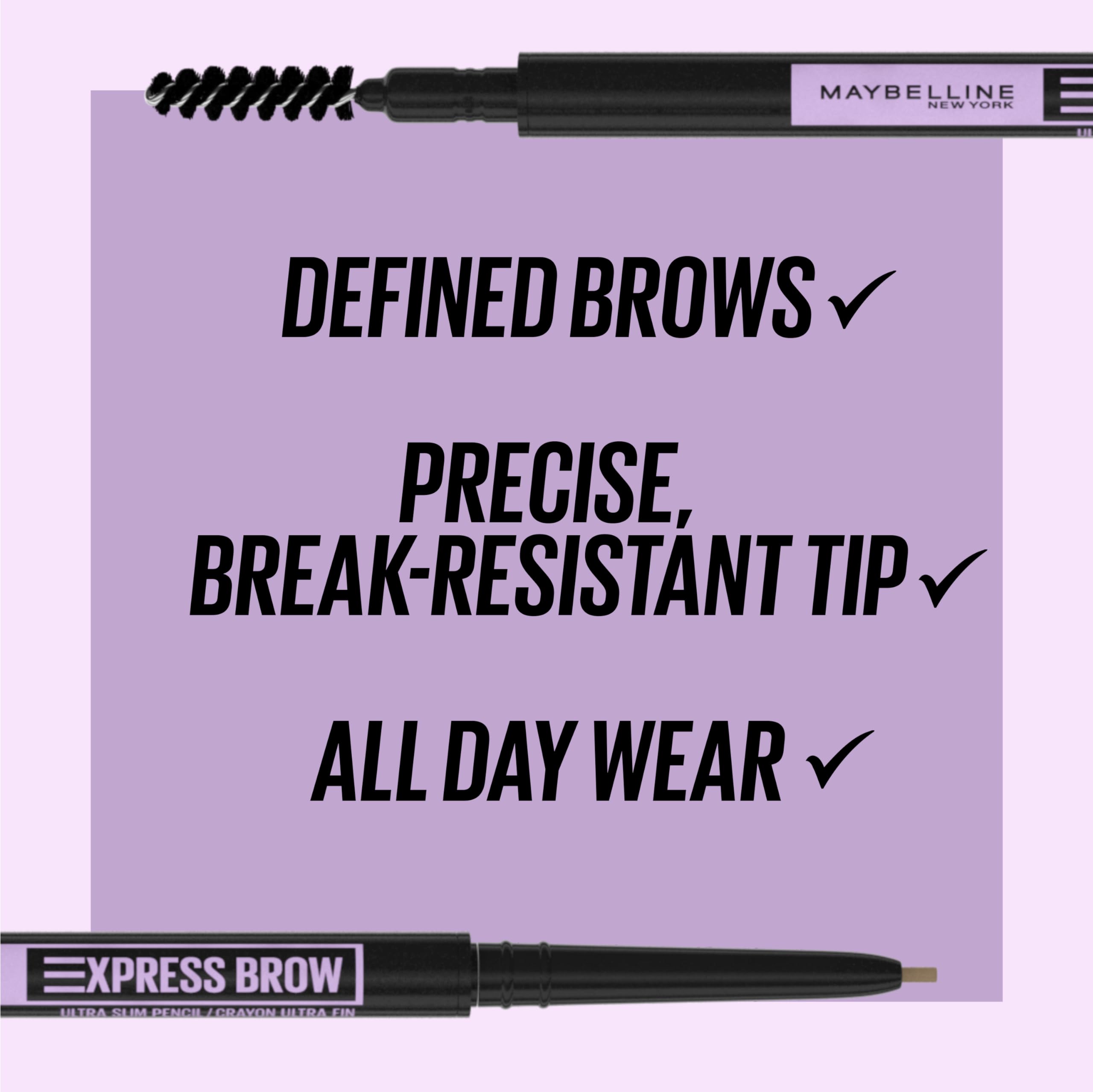 Maybelline Express Brow Ultra Slim Eyebrow Makeup, Brow Pencil with Precision Tip and Spoolie for Defined Eyebrows, Soft Brown, 1 Count