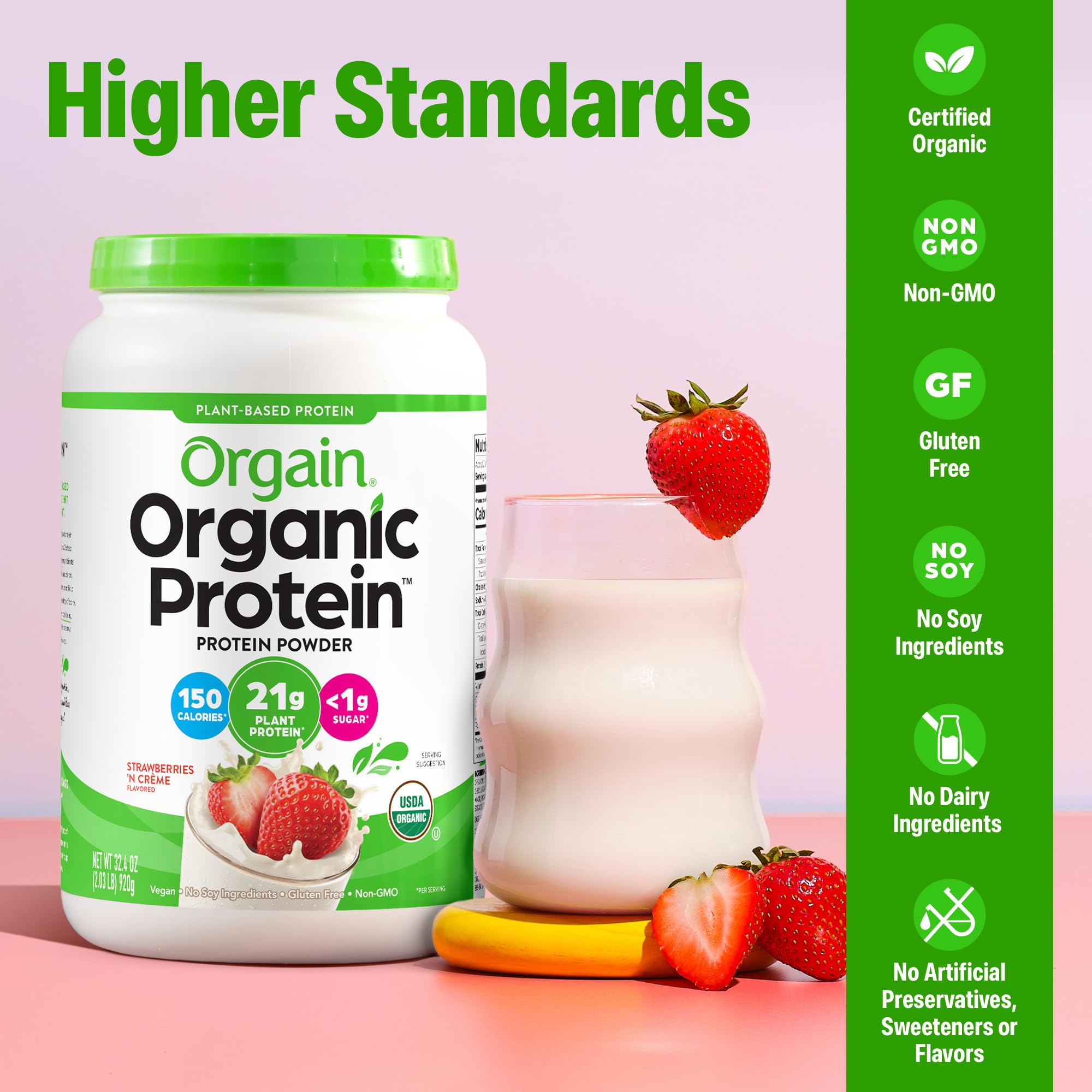 Orgain Organic Vegan Protein Powder, Vanilla Bean - 21g Plant Protein, 6g Prebiotic Fiber, No Lactose Ingredients, No Added Sugar, Non-GMO, For Shakes & Smoothies, 2.03 lb (Packaging May Vary)