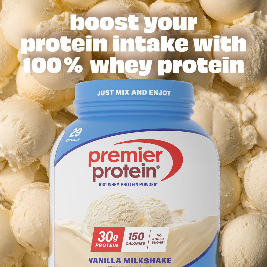 Premier Protein Powder, Vanilla Milkshake, 30g Protein, 1g Sugar, 100% Whey Protein, Keto Friendly, No Soy, Gluten Free, 23.3 oz, 17 Servings (Packaging May Vary)