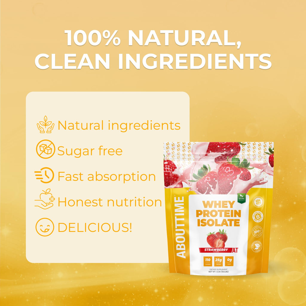 About Time Whey Protein Isolate Powder 25g Vanilla, Natural Ingredients, Non-GMO, Gluten-Free, Lactose-Free, Zero Sugar, Low Carb, 32 Servings