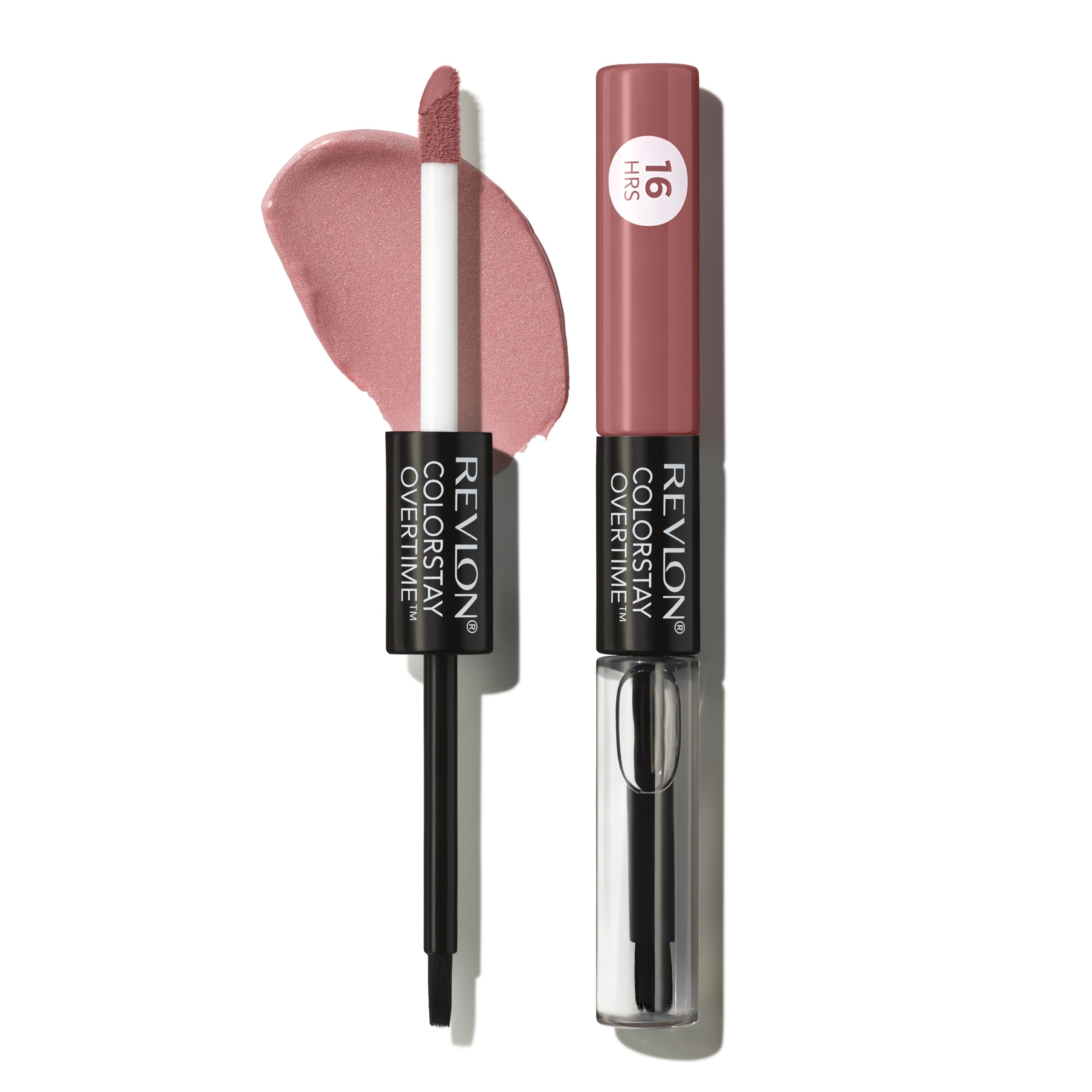 Revlon Liquid Lipstick with Clear Lip Gloss, ColorStay Overtime Lipcolor, Stocking Stuffer for Women, 350 Bare Maximum, 0.07 fl oz