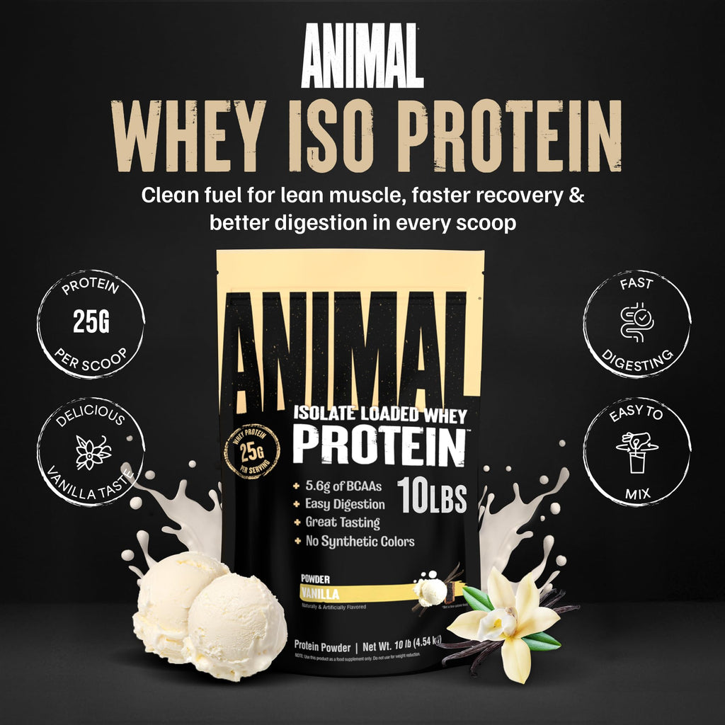Animal Whey Isolate Protein Powder - Loaded for Pre & Post Workout Muscle Builder and Recovery with Digestive Enzymes for Men & Women - 25g Protein, Great Taste, Low Sugar - Strawberry 4 lbs