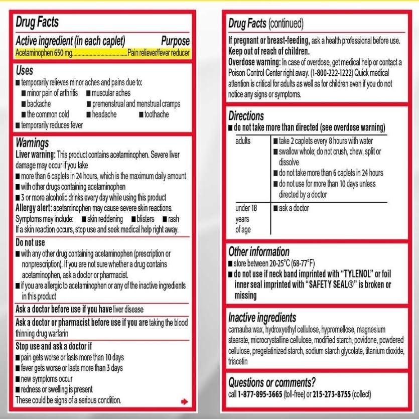 Tylenol Arthritis Pain Extended Release Tablets with Acetaminophen for Joint Pain, 290 Caplets (Pack of 2) (Package May Vary)