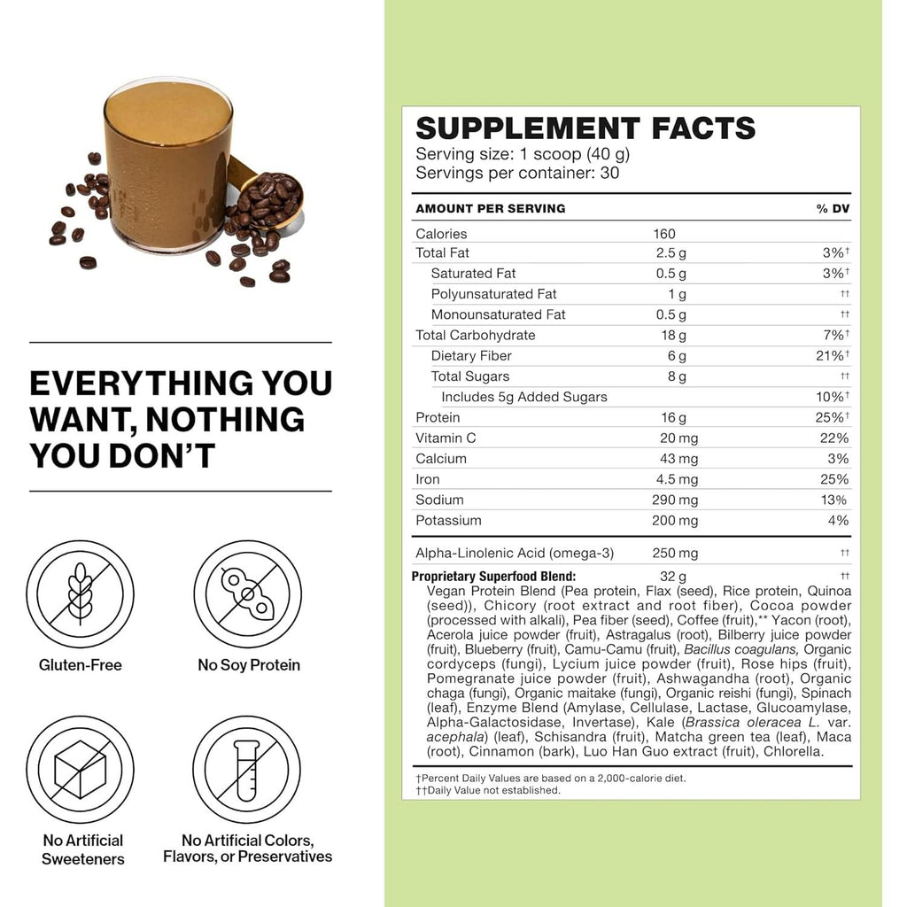 Shakeology Plant Based Protein Powder Blend – Gluten-Free Shake with Vitamins and Minerals – Helps Support Weight Loss, Lean Muscle, Gut Health – Cafe Latte, 30 Servings