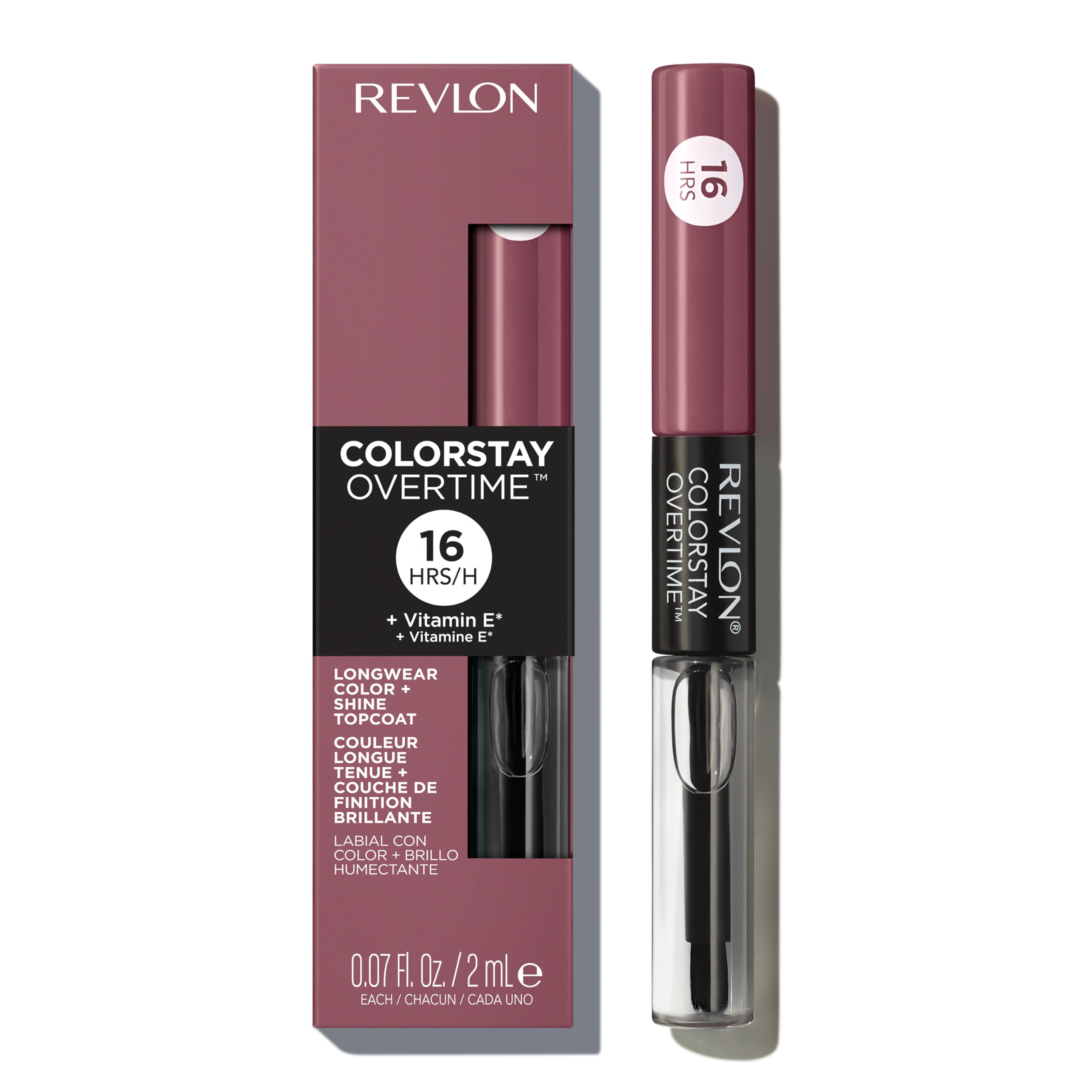 Revlon Liquid Lipstick with Clear Lip Gloss, ColorStay Overtime Lipcolor, Stocking Stuffer for Women, 350 Bare Maximum, 0.07 fl oz