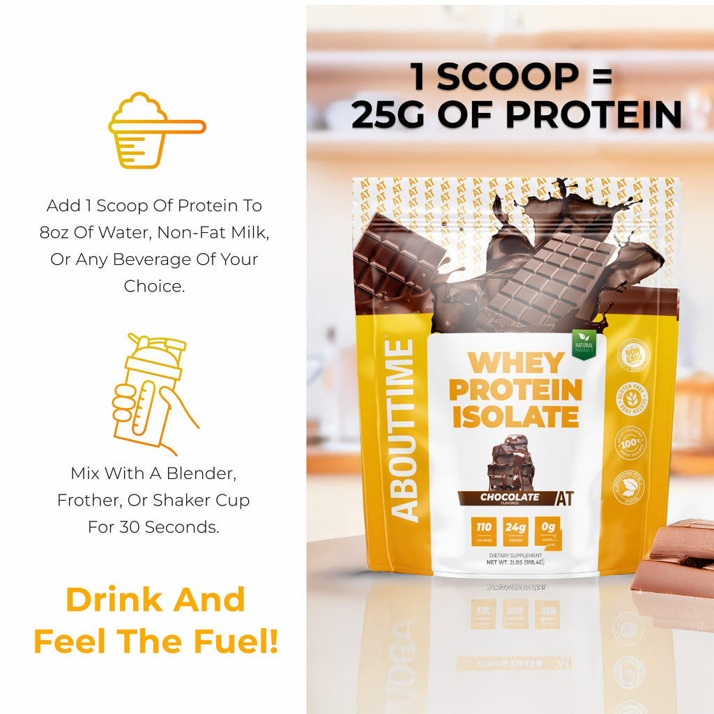 About Time Whey Protein Isolate Powder 25g Vanilla, Natural Ingredients, Non-GMO, Gluten-Free, Lactose-Free, Zero Sugar, Low Carb, 32 Servings