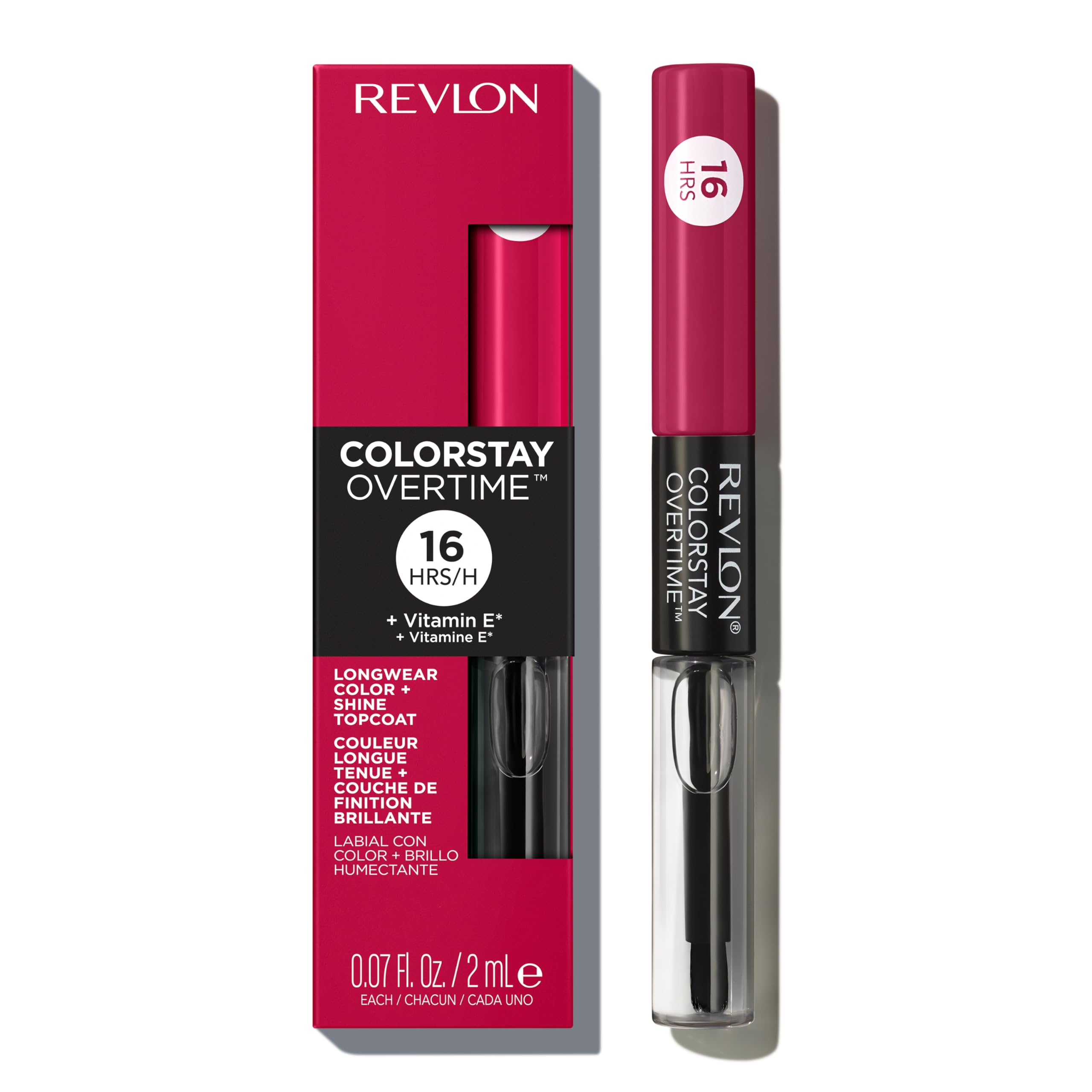 Revlon Liquid Lipstick with Clear Lip Gloss, ColorStay Overtime Lipcolor, Stocking Stuffer for Women, 350 Bare Maximum, 0.07 fl oz