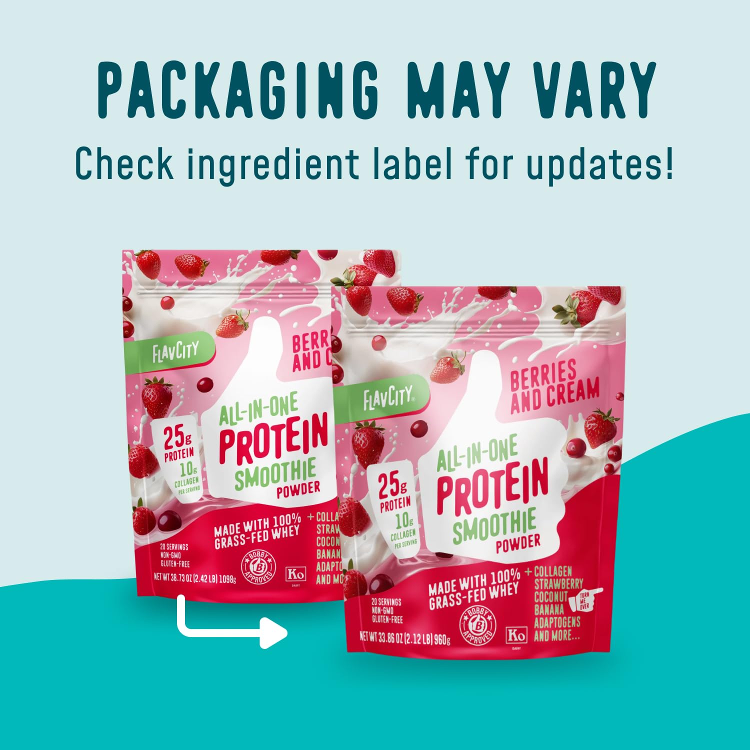 FlavCity Grass Fed Whey Protein Powder - Vanilla Smoothie - 25g Protein & 10g Collagen - Made with Real Vanilla Bean & Organic Coconut Milk - Gluten Free & No Added Sugars (20 Servings)