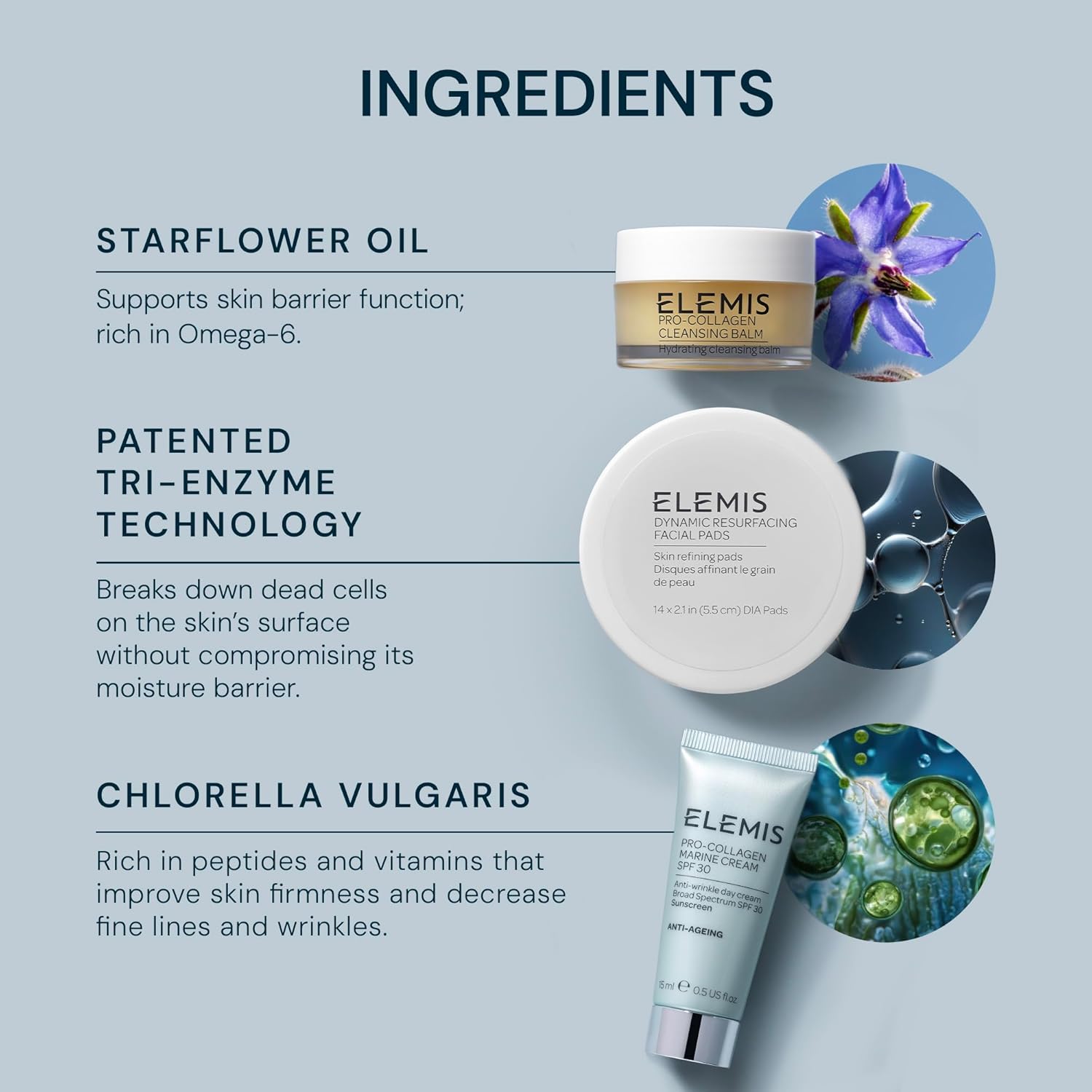 ELEMIS Healthy Skin Exclusive Travel Set | Pro-Collagen Cleansing Balm Mini, Marine Cream SPF 30 Mini & Dynamic Resurfacing Pads | Anti-Aging Hydrating Skincare Travel Kit