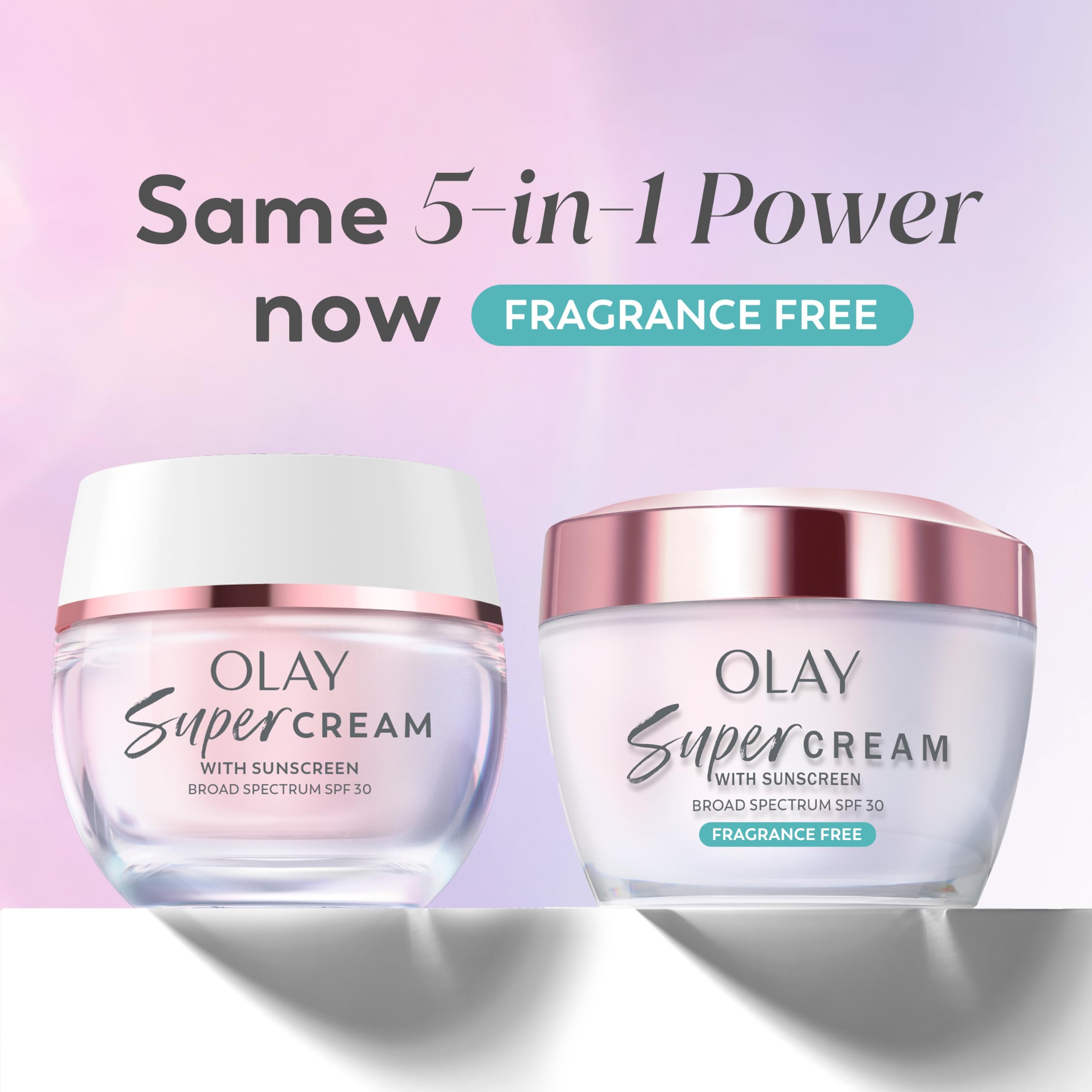 Olay Super Cream with Sunscreen SPF 30, Fragrance Free Lightweight Face Moisturizer with Sun Protection, 5-in-1 Skin Care - Hydrating, Brightening, Firming - Niacinamide, Vitamin C, Collagen, 1.7 oz