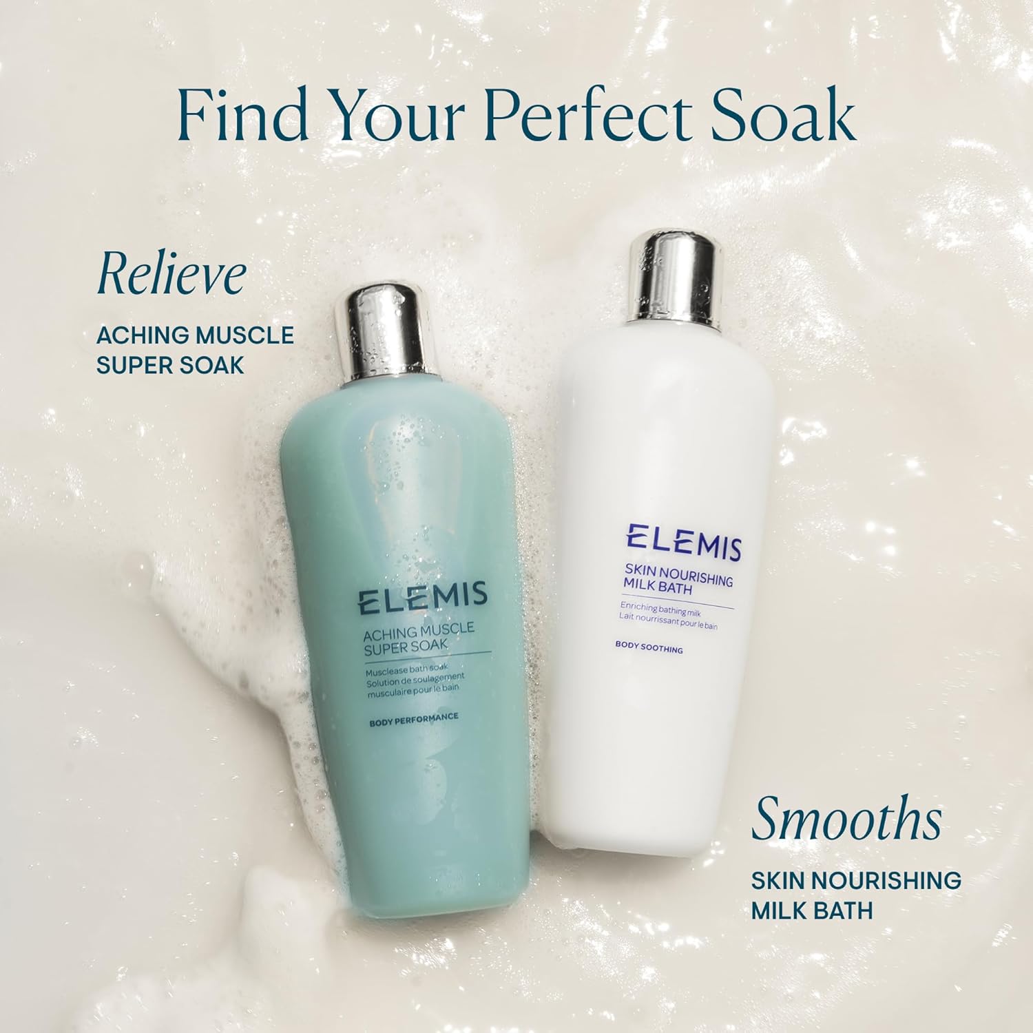 ELEMIS Aching Muscle Super Soak 400ml, Natural Bath Milk Soak To Ease Muscle Aches & Tension