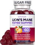 Sugar Free Lions Mane Supplement Gummies with KSM-66 Ashwagandha - Nootropic Supplement for Cognition, Brain Fog, Mental Clarity, Focus & Stress Support - Natural Berry Flavor, Vegan, Made in USA