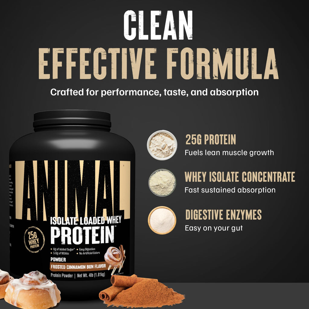Animal Whey Isolate Protein Powder - Loaded for Pre & Post Workout Muscle Builder and Recovery with Digestive Enzymes for Men & Women - 25g Protein, Great Taste, Low Sugar - Strawberry 4 lbs