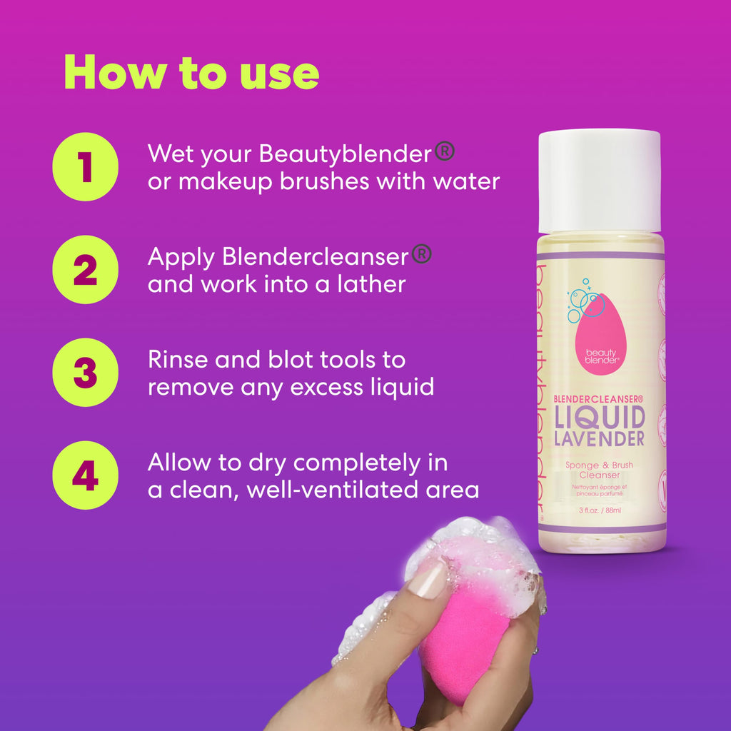 Beautyblender | Blendercleanser Tool Wash | Lavender Purifying Liquid Soap | Sponge, Brush, Makeup Tool Cleanser | Lavender-Scented, Vegan, Paraben & Sulfate-Free, 3 oz | Package May Vary