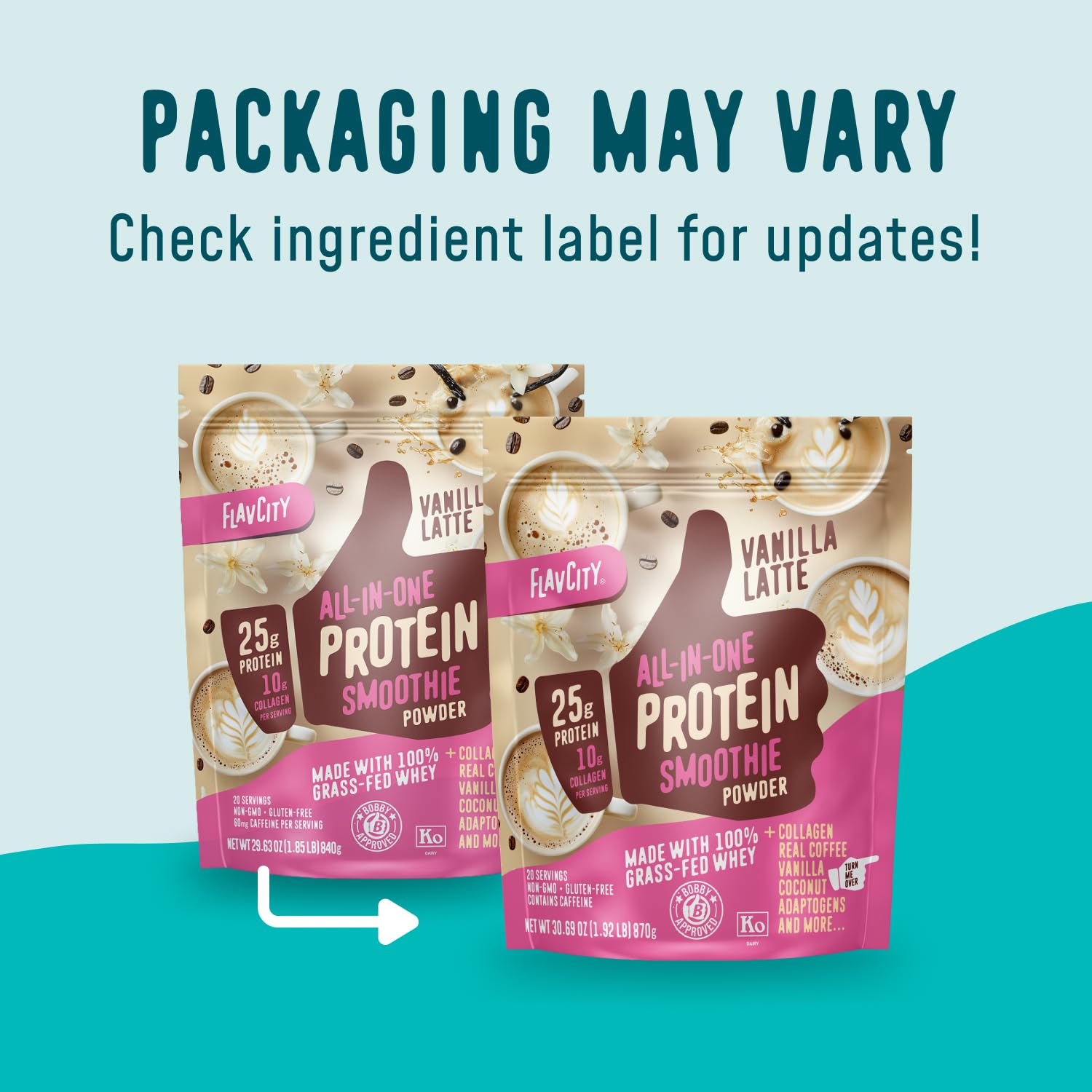 FlavCity Grass Fed Whey Protein Powder - Vanilla Smoothie - 25g Protein & 10g Collagen - Made with Real Vanilla Bean & Organic Coconut Milk - Gluten Free & No Added Sugars (20 Servings)