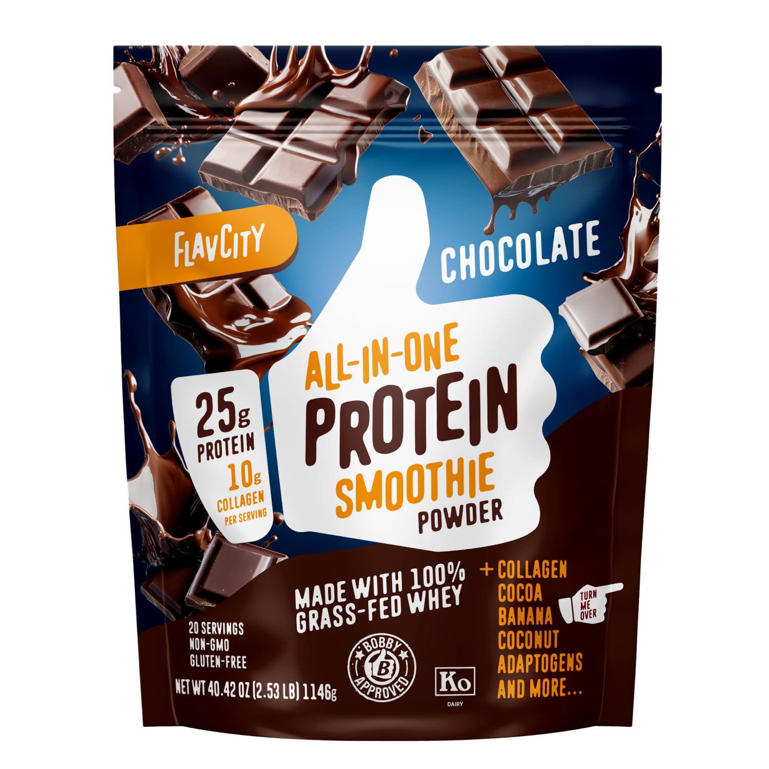 FlavCity Grass Fed Whey Protein Powder - Vanilla Smoothie - 25g Protein & 10g Collagen - Made with Real Vanilla Bean & Organic Coconut Milk - Gluten Free & No Added Sugars (20 Servings)