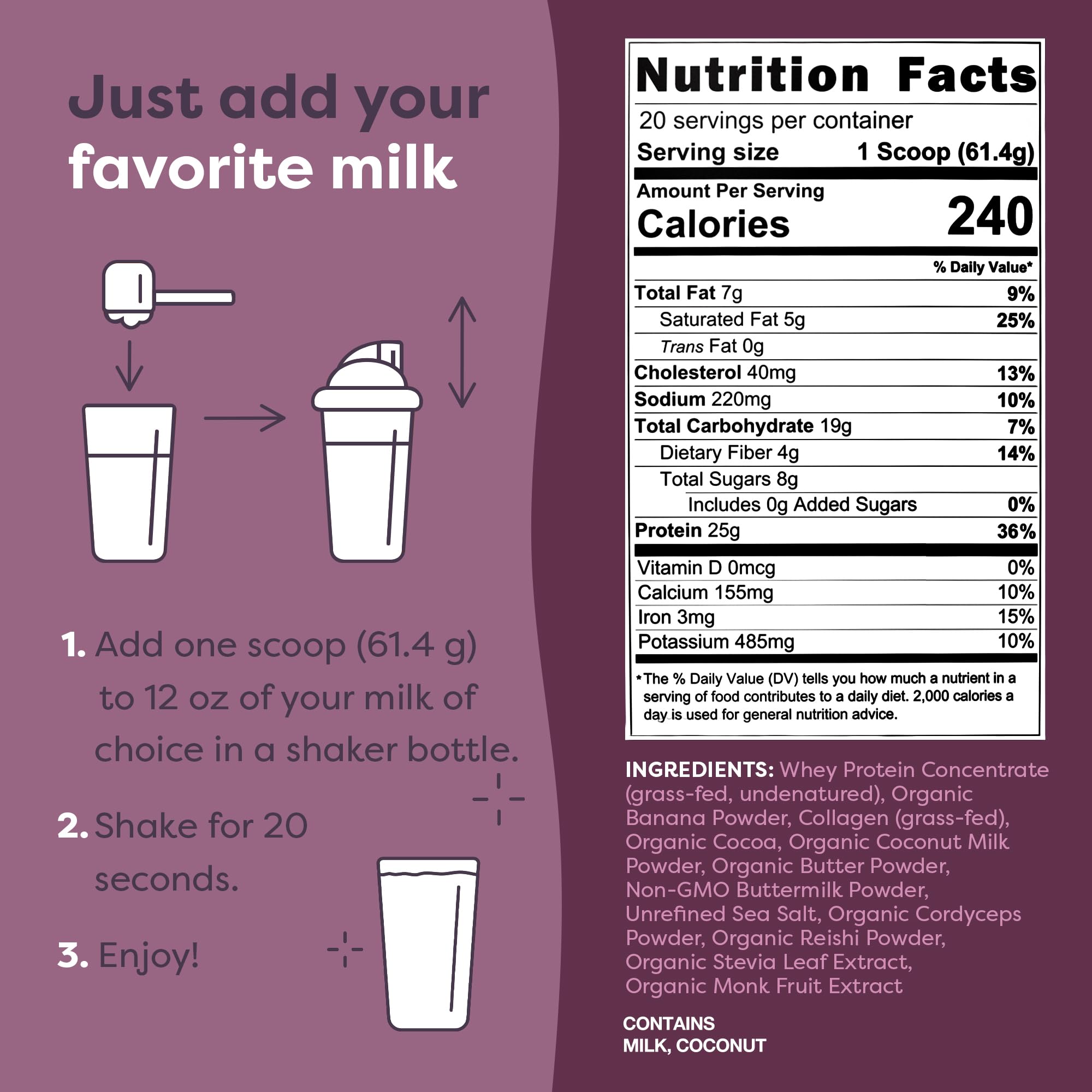 FlavCity Grass Fed Whey Protein Powder - Vanilla Smoothie - 25g Protein & 10g Collagen - Made with Real Vanilla Bean & Organic Coconut Milk - Gluten Free & No Added Sugars (20 Servings)