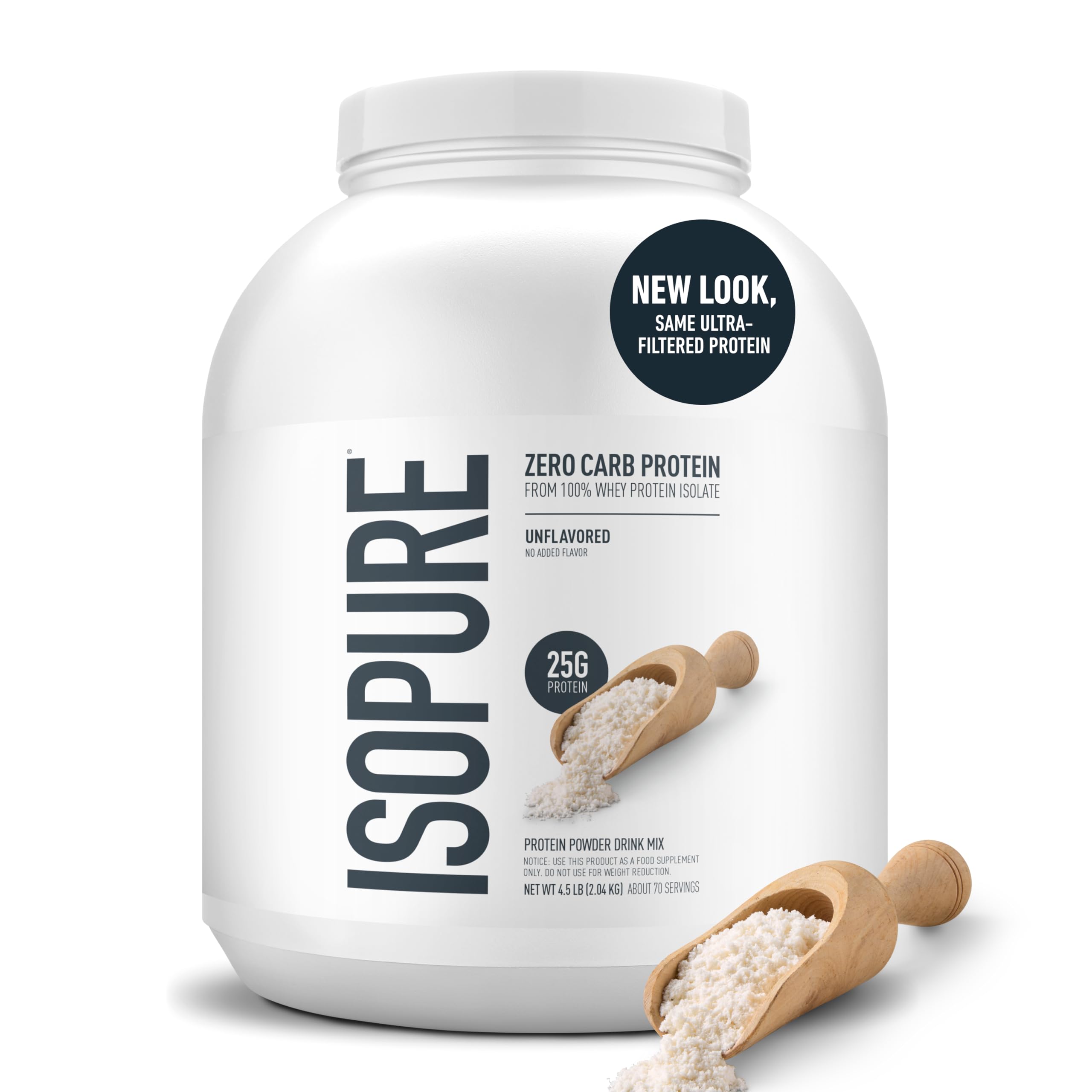 Isopure Zero Carb 100% Pure Whey Isolate Protein Powder, Lactose Free, Gluten Free, with Vitamins, Unflavored, 25g Protein Per Serving, 1 Lb, 16 Servings (Packaging May Vary)