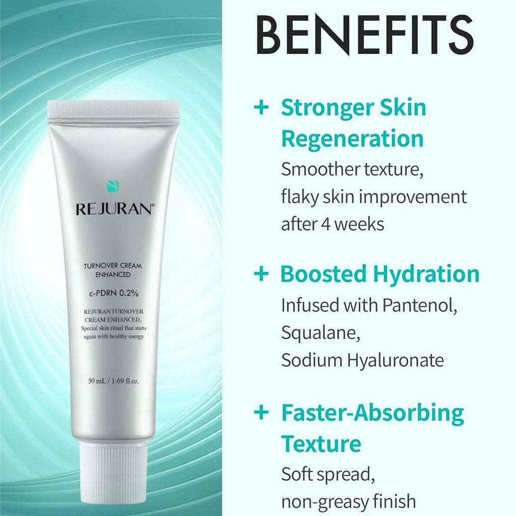 REJURAN® Turnover Skincare Bundle – Turnover Cream Enhanced (1.69 fl oz) + Turnover Ampoule (1.01 fl oz) – Salmon DNA c-PDRN® Face Serum & Moisturizer Set for Regeneration, Collagen, Firming, Glow