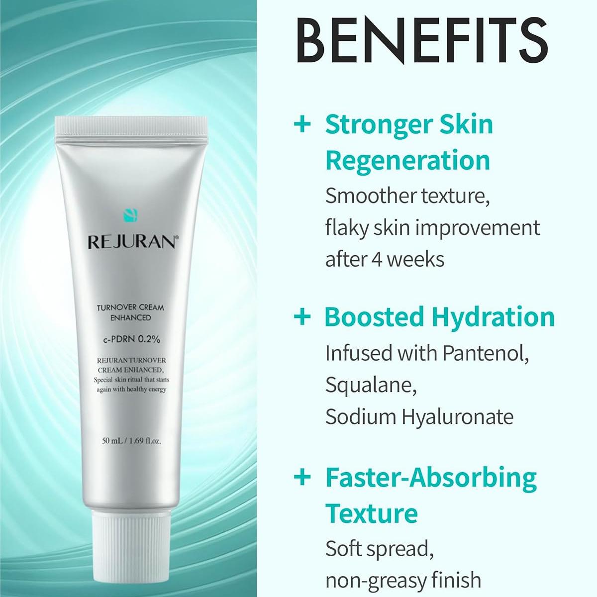 REJURAN® Turnover Skincare Bundle – Turnover Cream Enhanced (1.69 fl oz) + Turnover Ampoule (1.01 fl oz) – Salmon DNA c-PDRN® Face Serum & Moisturizer Set for Regeneration, Collagen, Firming, Glow