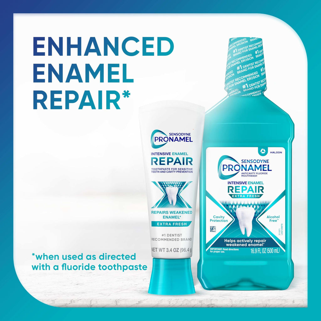 Sensodyne Pronamel Intensive Enamel Repair Alcohol-Free Mouthwash to Help Actively Repair Enamel and Protect Against Cavities, Extra Fresh, 16.9 fl oz (3 Pack)
