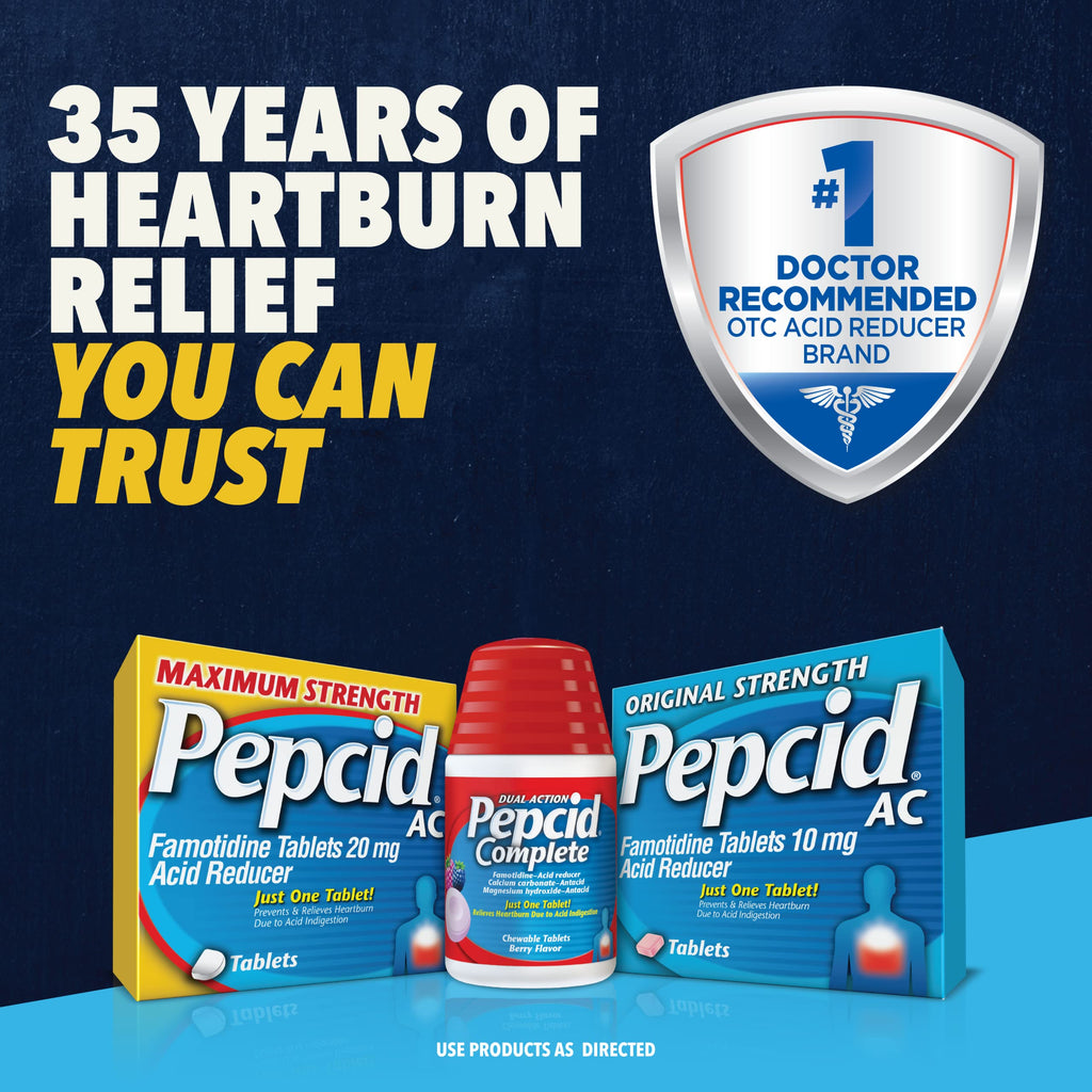 Pepcid AC Maximum Strength Heartburn Relief Tablets, OTC Medicine Prevents & Relieves Heartburn & Acid Reflux Due to Acid Indigestion, 20mg Famotidine Acid Reducer, Fast-Acting, 50 ct