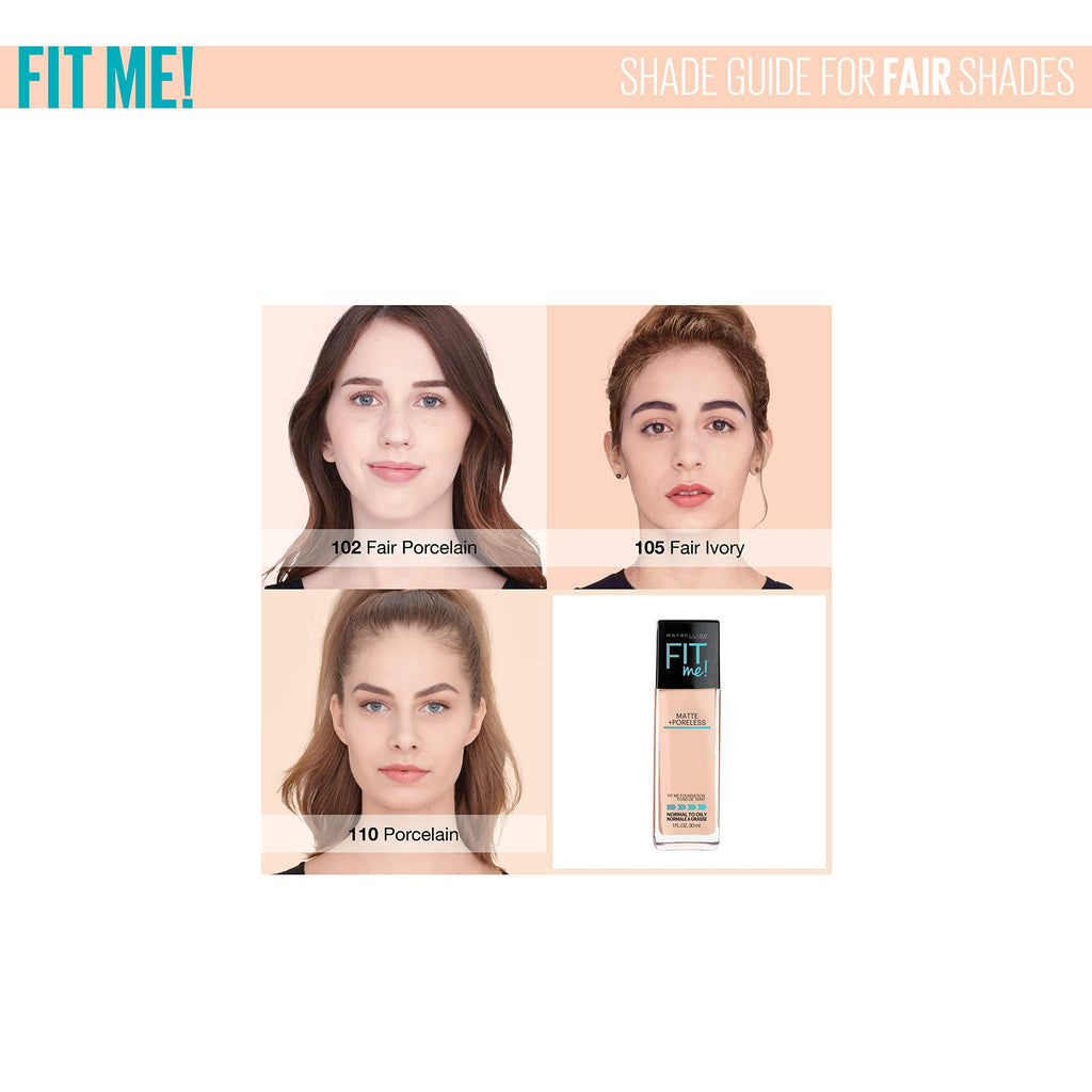 Maybelline Fit Me Matte + Poreless Liquid Oil-Free Foundation Makeup, Natural Ivory, 1 Count (Packaging May Vary)
