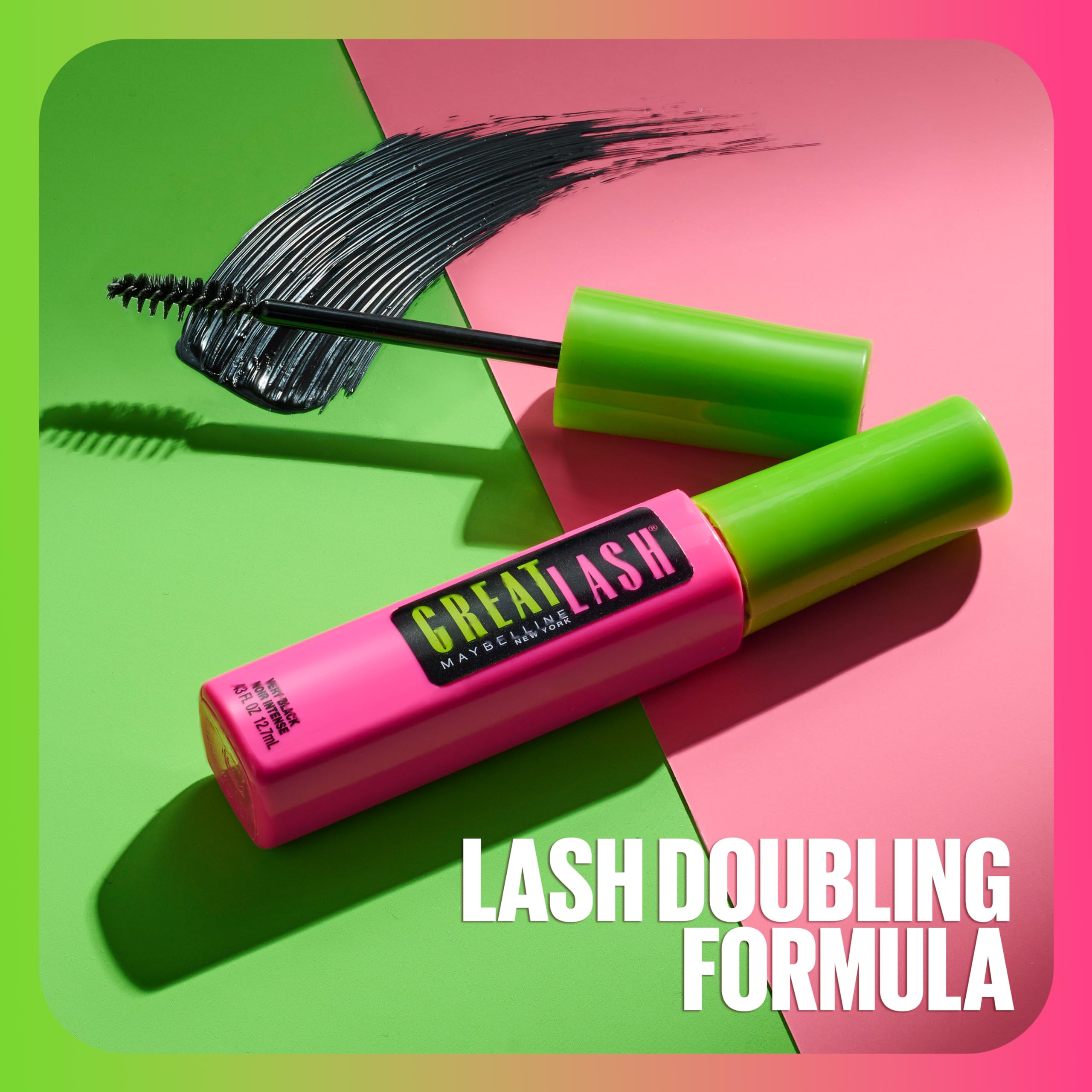 Maybelline Great Lash Waterproof Mascara, Volumizing, Lengthening and Lash-Doubling Formula for Thicker Lashes, Very Black, 1 Count
