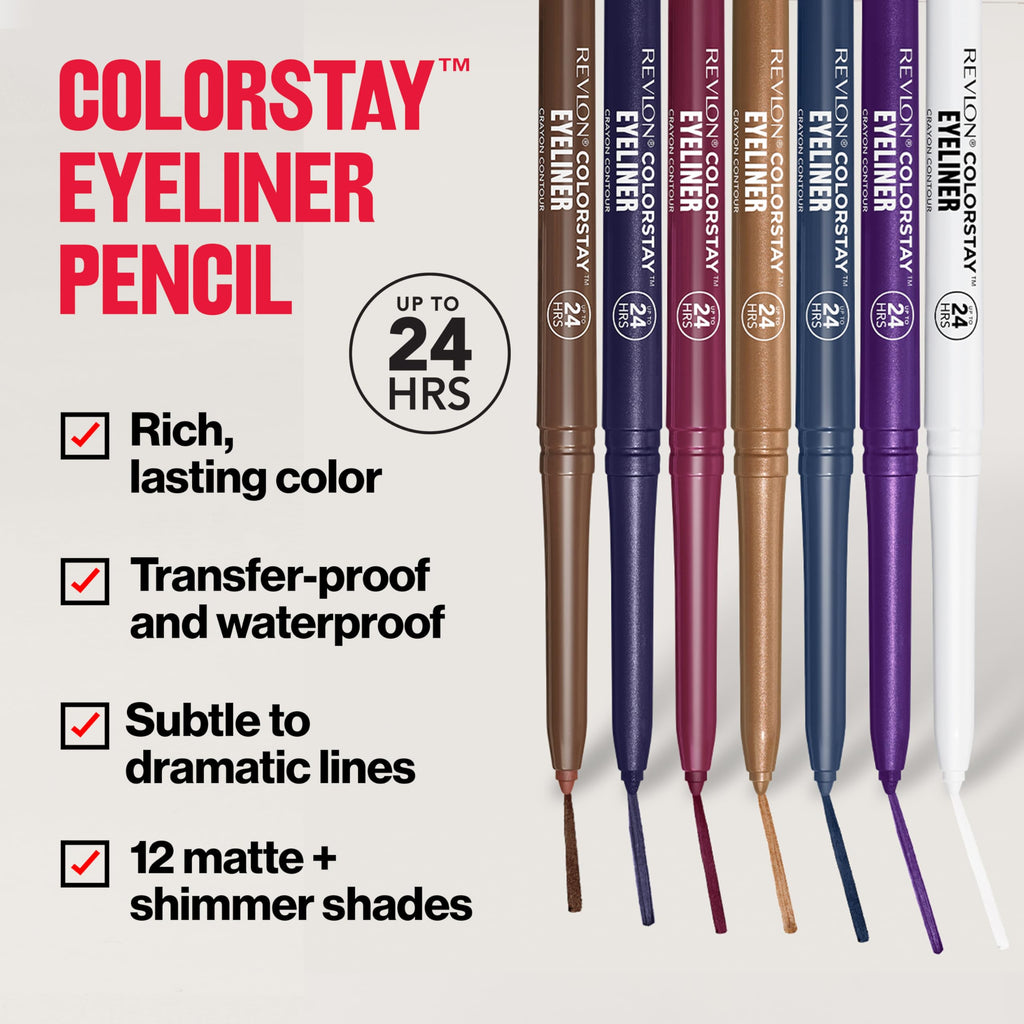 Revlon ColorStay Pencil Waterproof Eyeliner, Smudge-Proof, Eye Makeup with Built-In Sharpener, Stocking Stuffer for Women, 202 Black Brown, 0.01 oz