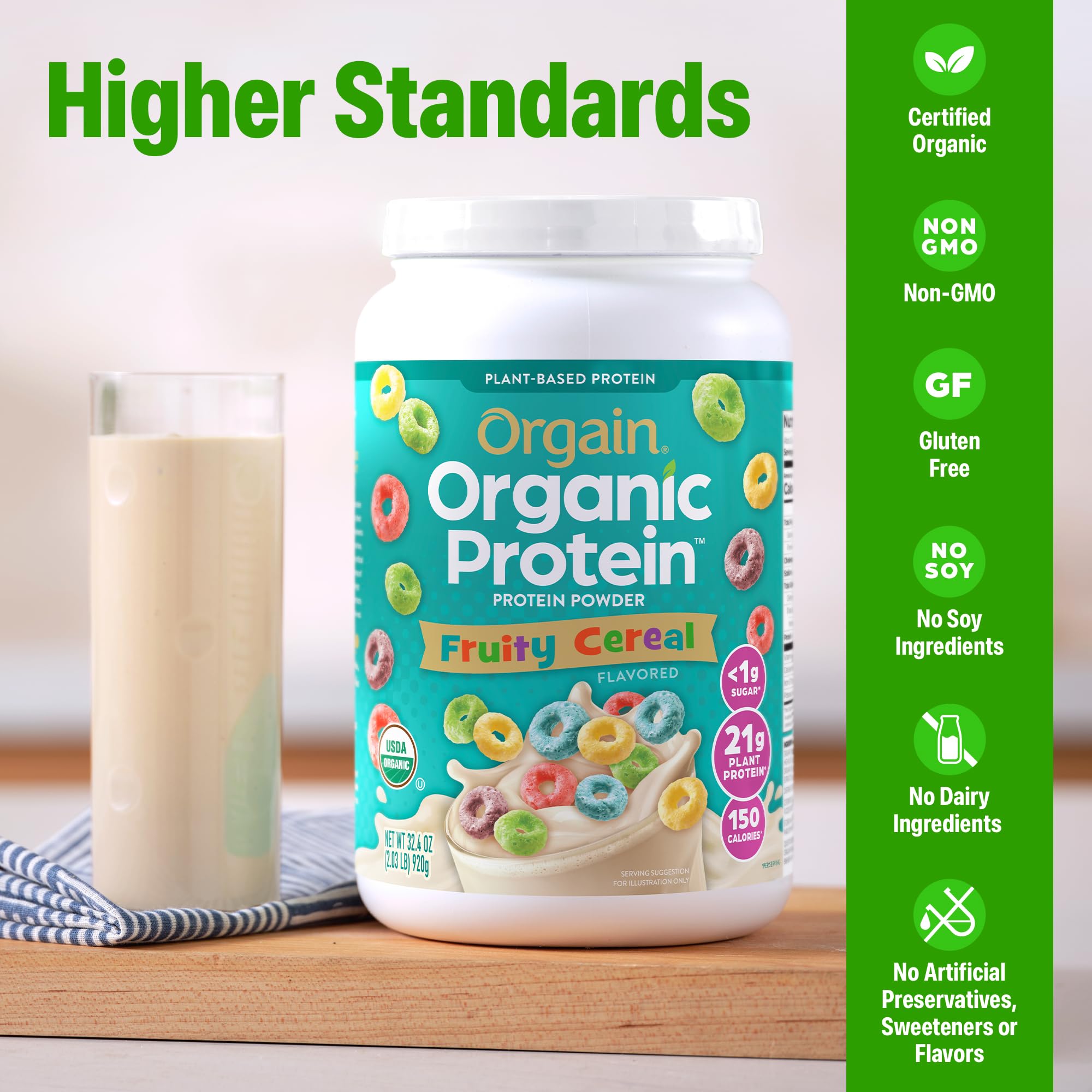 Orgain Organic Vegan Protein Powder, Vanilla Bean - 21g Plant Protein, 6g Prebiotic Fiber, No Lactose Ingredients, No Added Sugar, Non-GMO, For Shakes & Smoothies, 2.03 lb (Packaging May Vary)