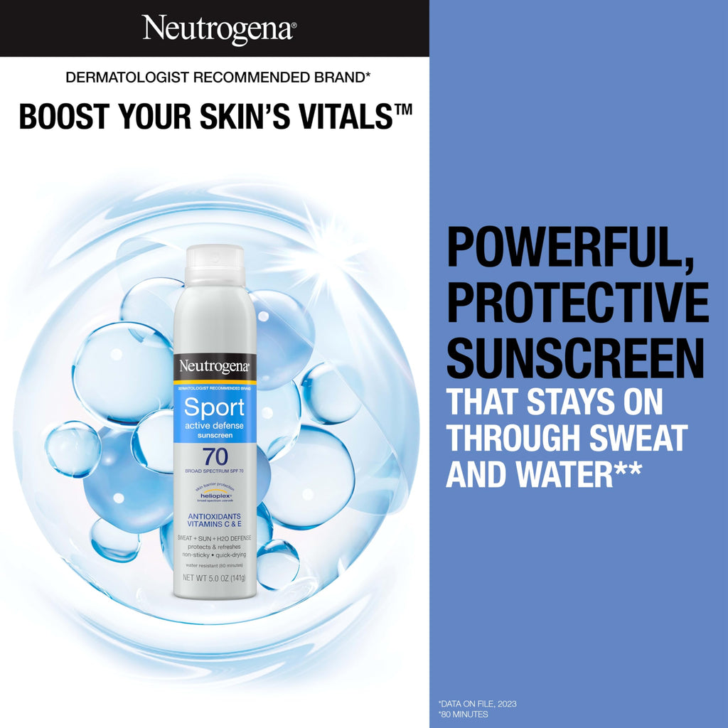 Neutrogena Sport Face Sunscreen SPF 70+, Oil-Free, 2.5 fl oz, Sweat & Water-Resistant, Broad-Spectrum UVA/UVB, Nourish & Restore Skin Balance, Oxybenzone Free Sunscreen For Face