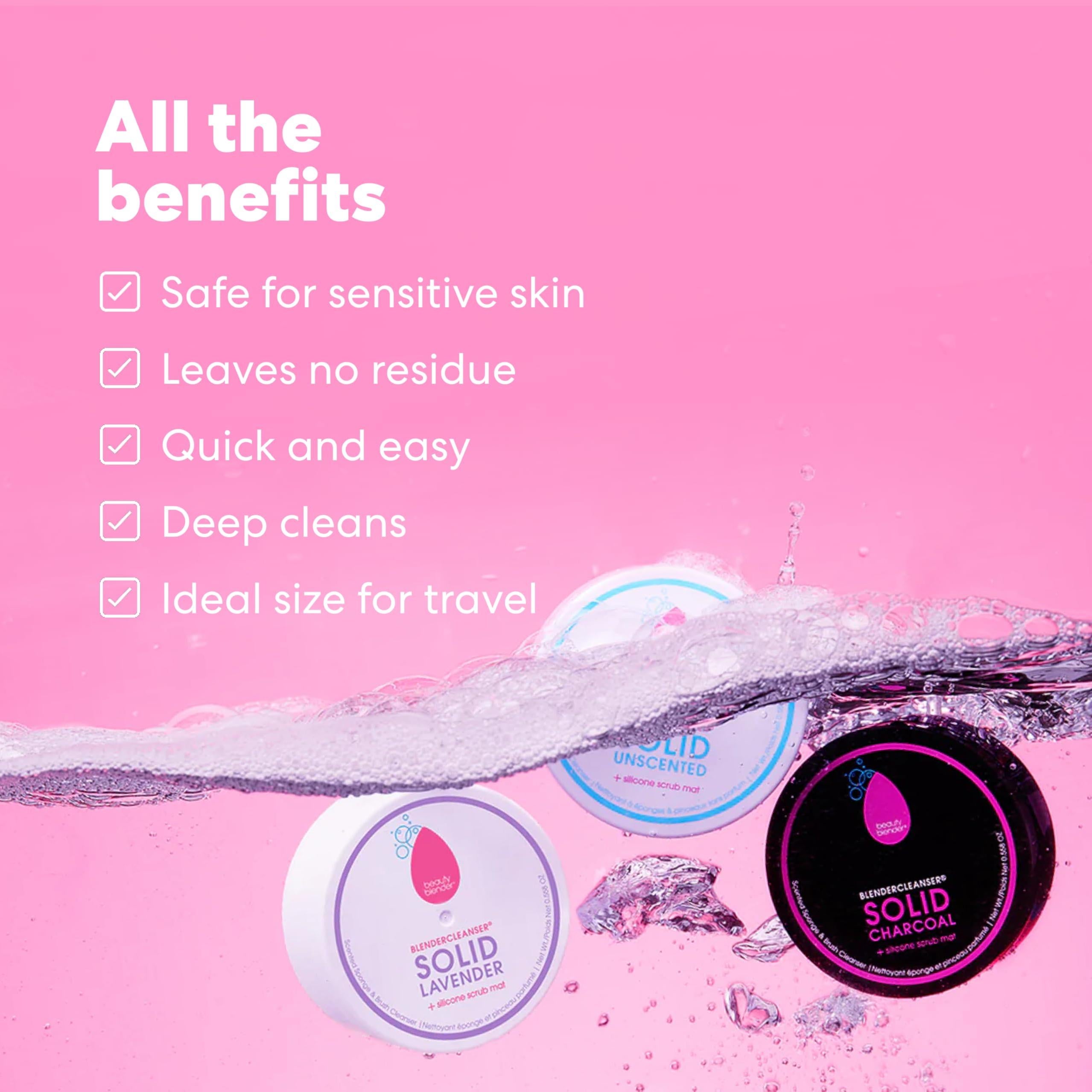 Beautyblender Blendercleanser Tool Scrub Solid Cleanser – Lavender Makeup Sponge & Brush Cleansing Bar – Hand, Sponge, and Brush Cleanser, Removes Makeup & Buildup, Travel-Friendly, 1 oz