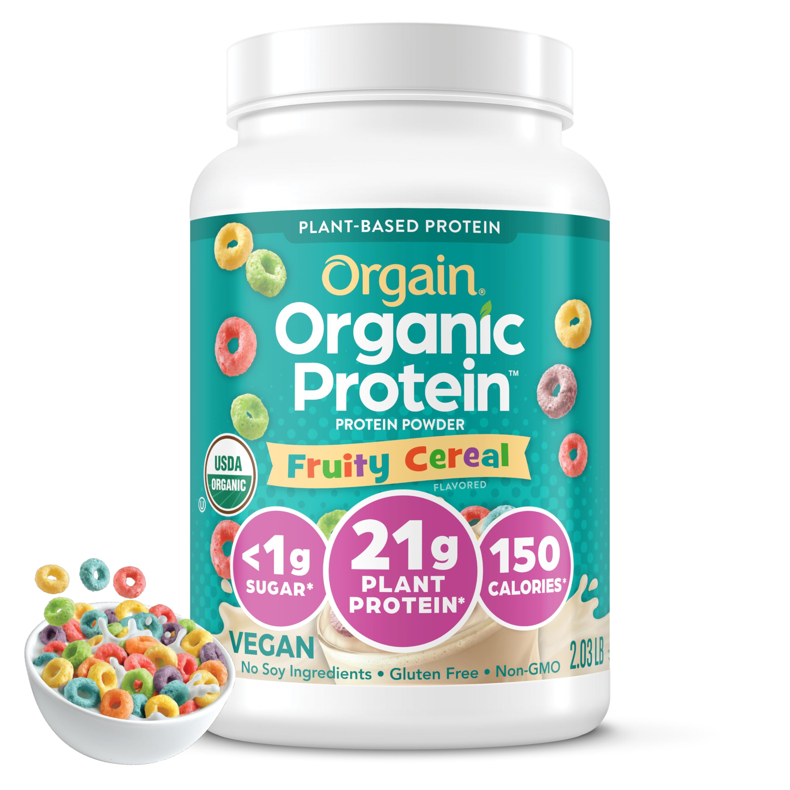 Orgain Organic Vegan Protein Powder, Vanilla Bean - 21g Plant Protein, 6g Prebiotic Fiber, No Lactose Ingredients, No Added Sugar, Non-GMO, For Shakes & Smoothies, 2.03 lb (Packaging May Vary)