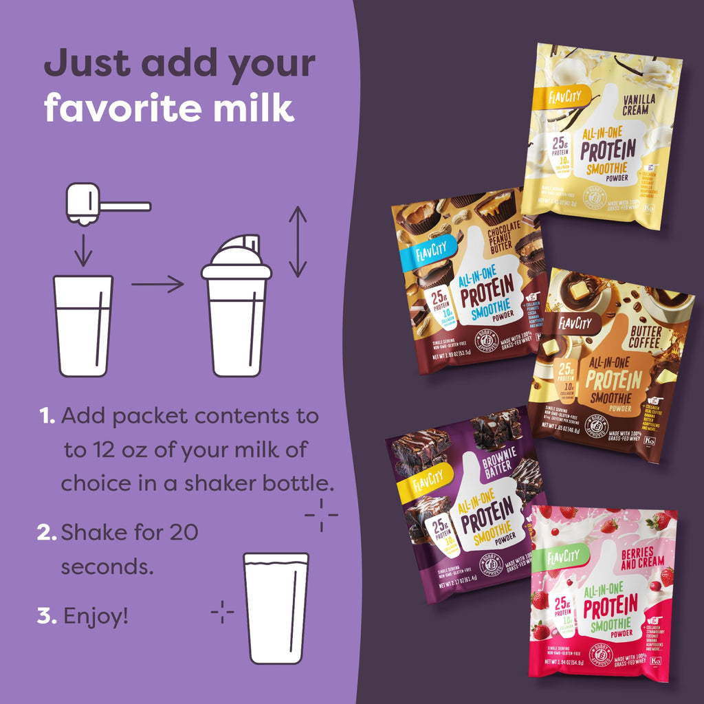 FlavCity Grass Fed Whey Protein Powder - Vanilla Smoothie - 25g Protein & 10g Collagen - Made with Real Vanilla Bean & Organic Coconut Milk - Gluten Free & No Added Sugars (20 Servings)