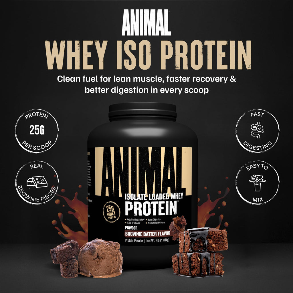 Animal Whey Isolate Protein Powder - Loaded for Pre & Post Workout Muscle Builder and Recovery with Digestive Enzymes for Men & Women - 25g Protein, Great Taste, Low Sugar - Strawberry 4 lbs