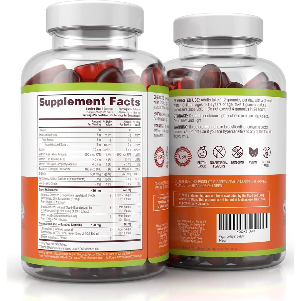 Vegan Collagen Gummies with Biotin Vitamins for Hair Skin and Nails Health, (90 Chews) Collagen Support Superfruit Complex with Resveratrol, Vitamin A, E, C - Replace Capsules, Pills