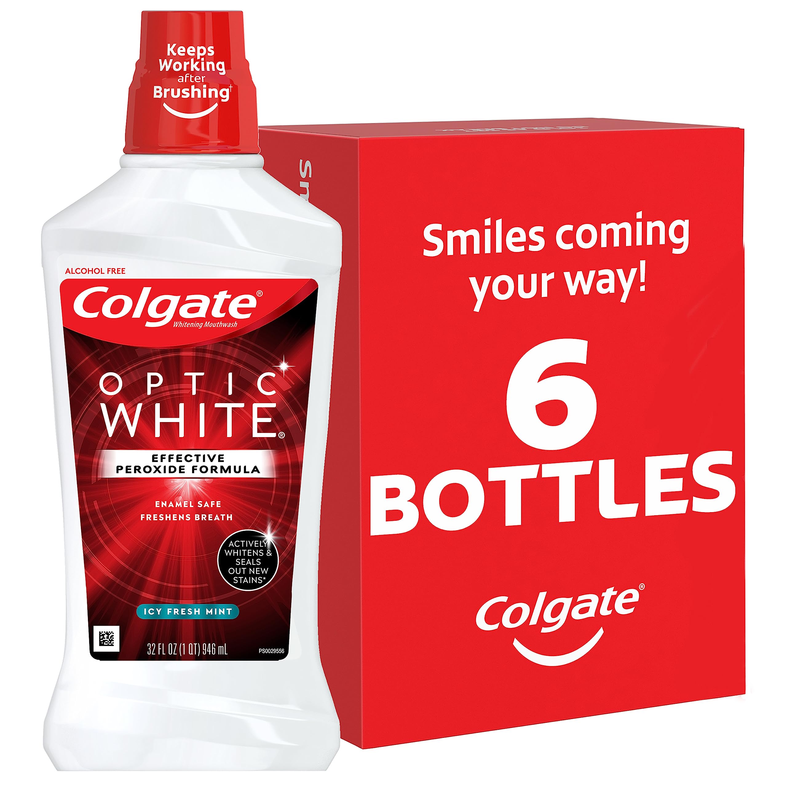 Colgate Optic White Whitening Mouthwash, Fresh Mint - 946mL, 32 Fluid Ounce (3 Pack)